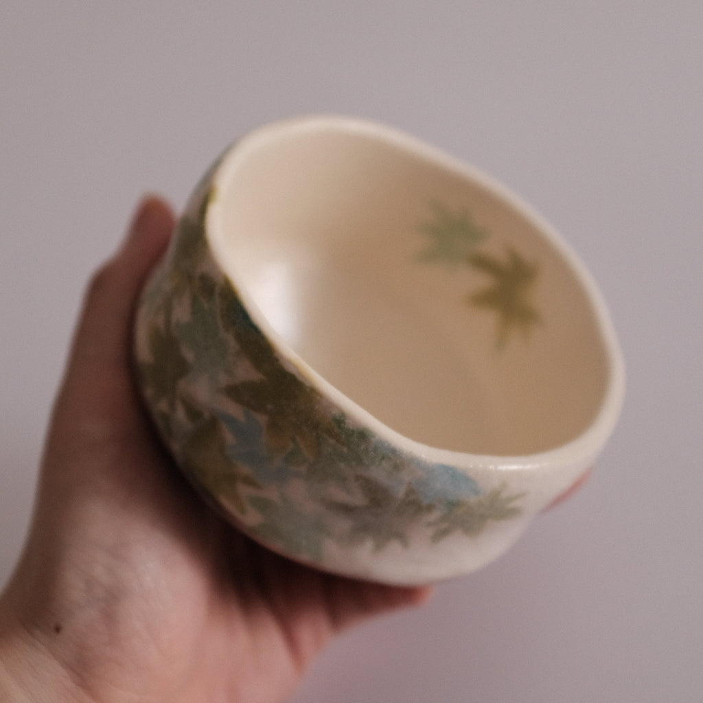 Hatsuichi Japan Green Maple Leaves Mini Chawan Matcha Bowl Tea Bowl Minoware