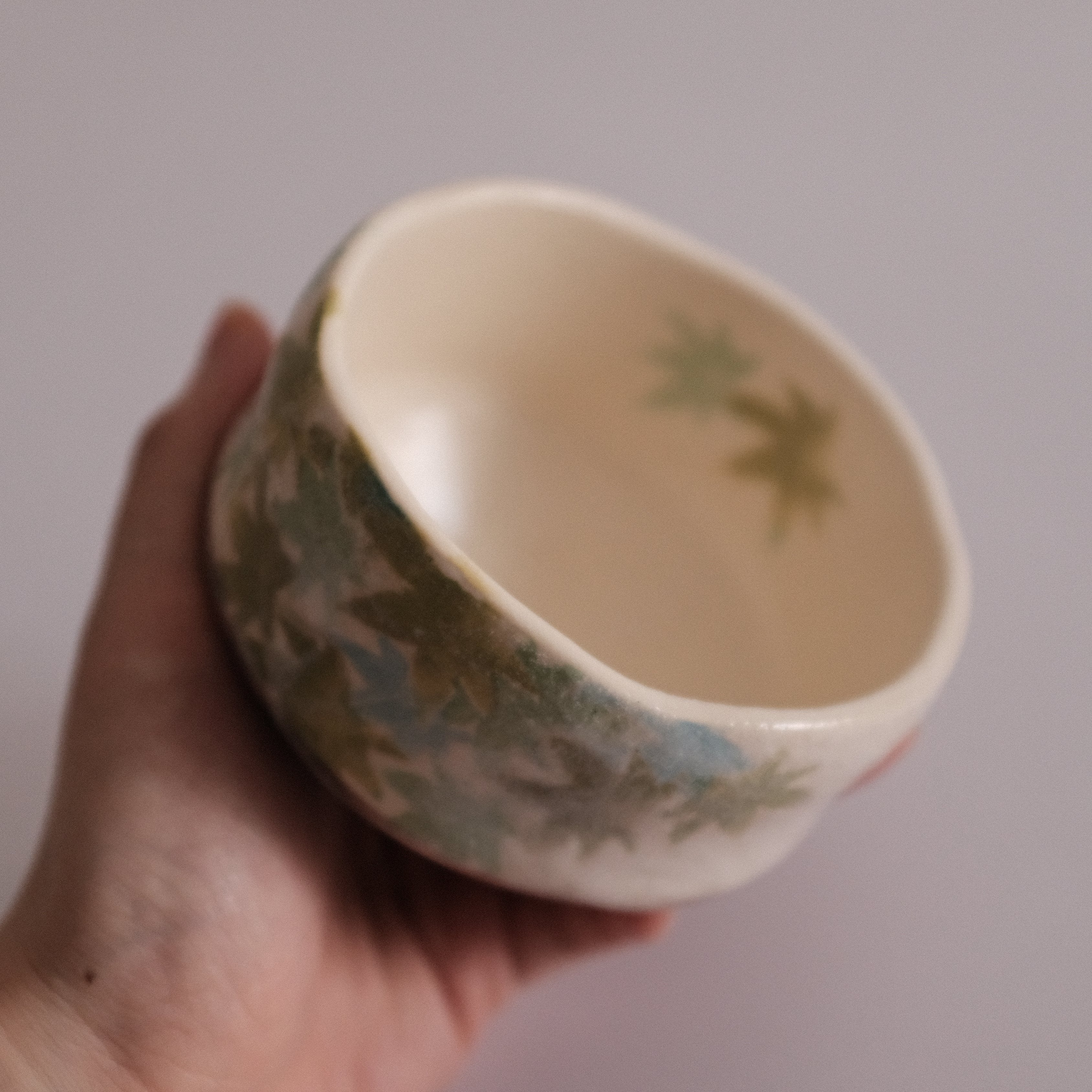 Hatsuichi Japan Green Maple Leaves Mini Chawan Matcha Bowl Tea Bowl Minoware