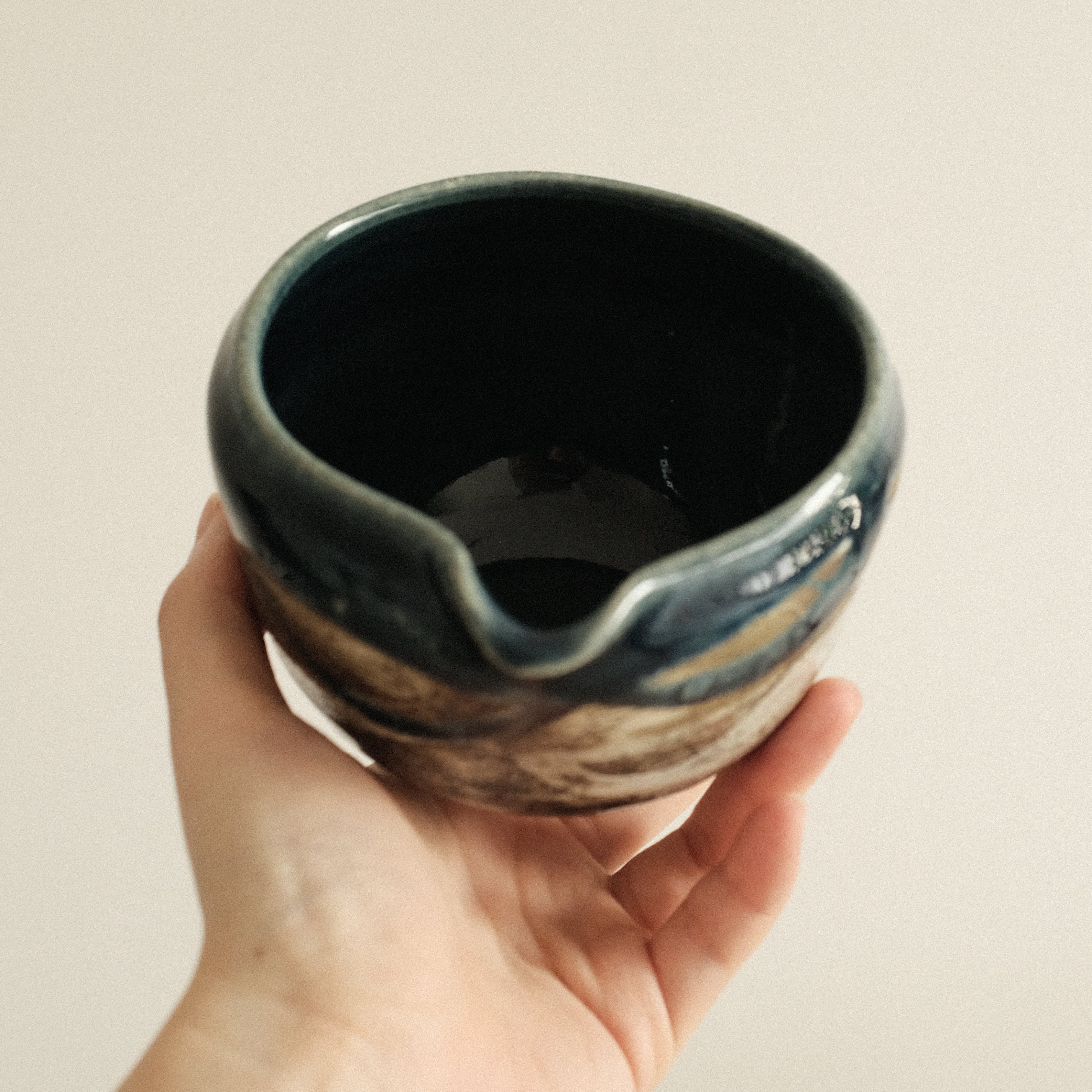 Hatsuichi Japan Ai Nagashi Dark Blue Katakuchi Chawan Matcha Bowl Minoware