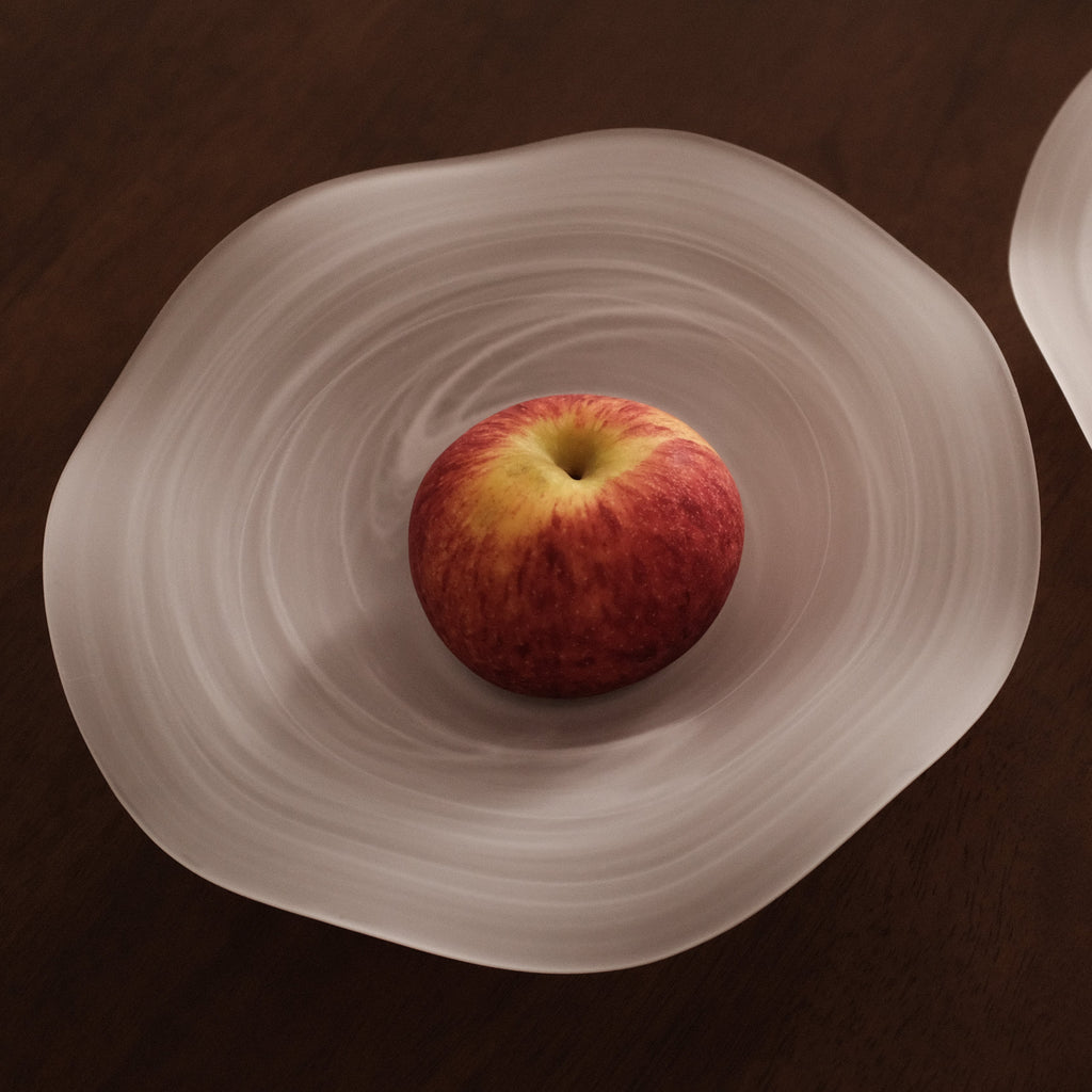 ESME Handmade Wavy Round Frosted Glass Cosmic Deep Plate White