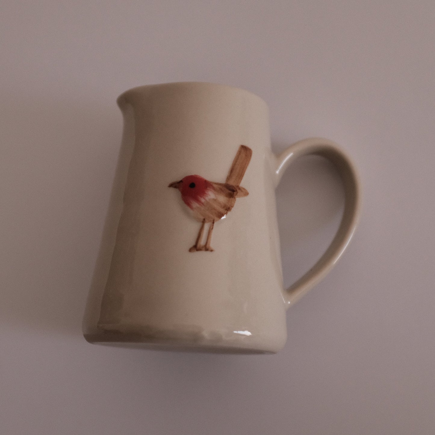 IN THE WOODS Rustic Charm Handpainted Red Robin Relief Ceramic Pitcher Jug