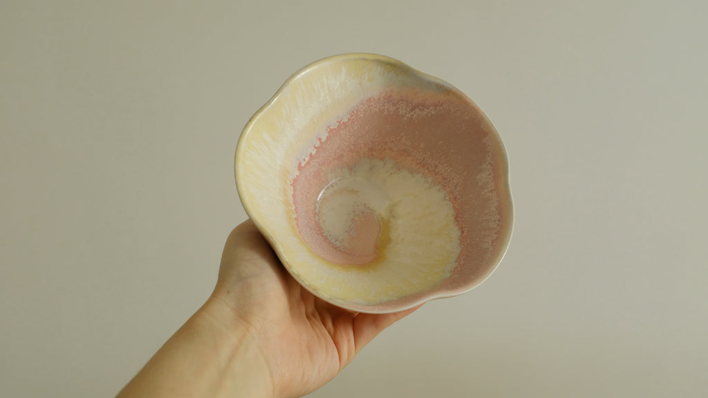 PG Handmade Rose Quartz Pink Sand Matte Glaze Floral Conical Bowl