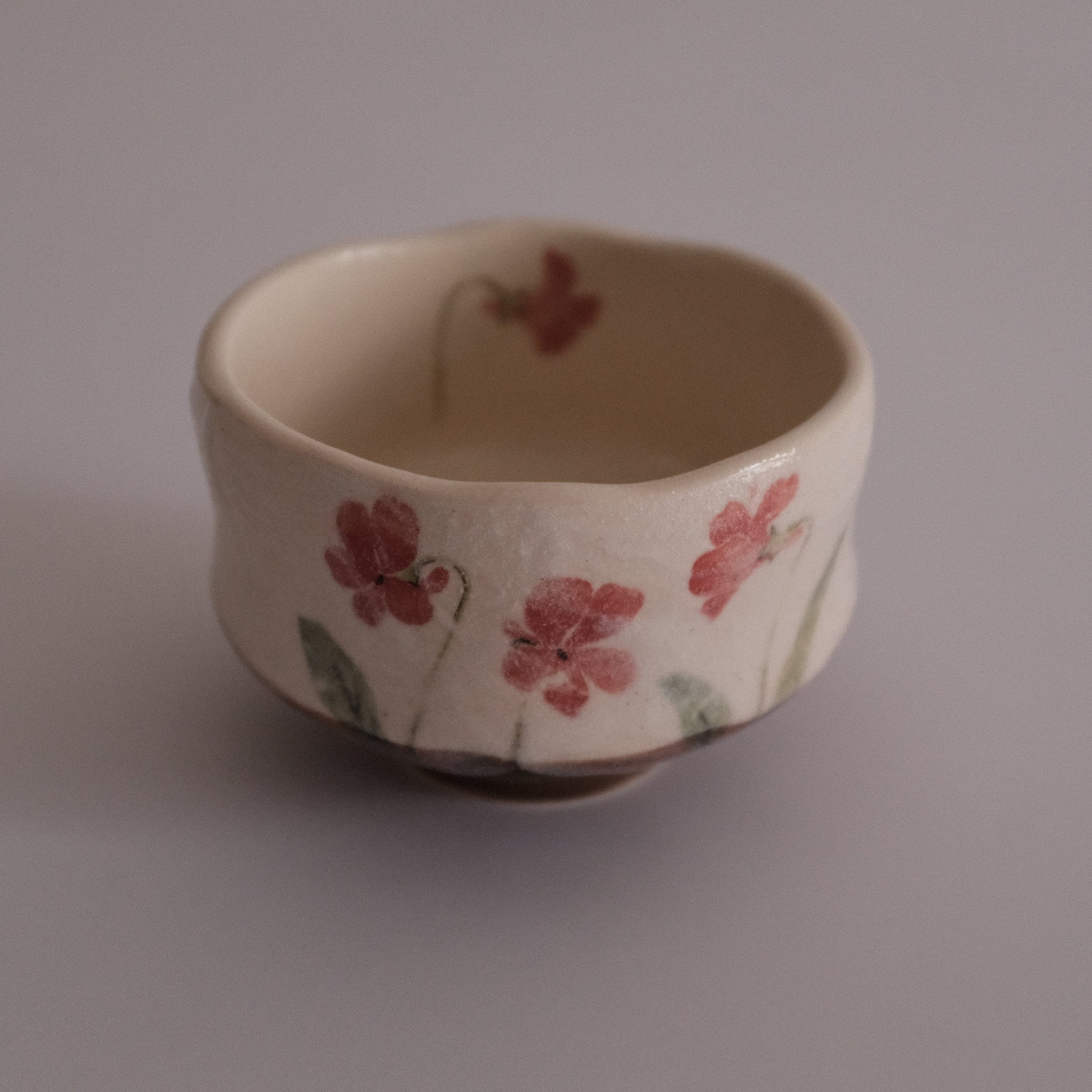 Hatsuichi Japan Dancing Red Flower Mini Chawan Matcha Bowl Tea Bowl Minoware
