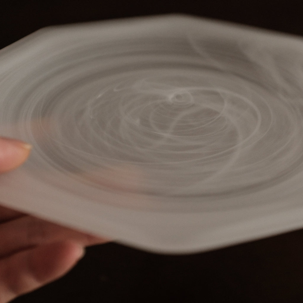 ESME Handmade Hexagon Frosted Glass Cosmic Plate White