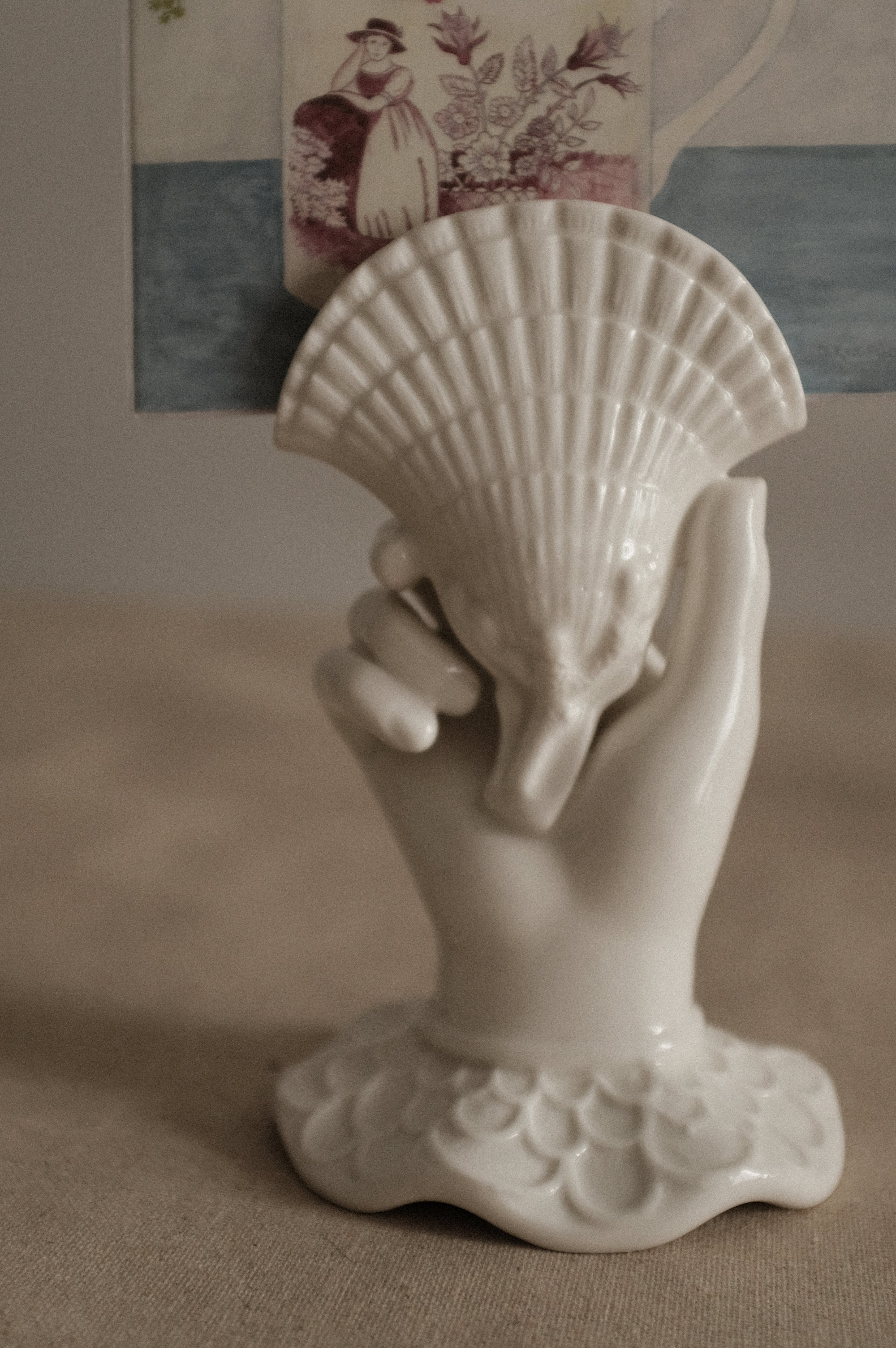 MARELLA French Retro Grasp of Sea Shell Ceramic Flower Vase Card Holder Tissue Holder