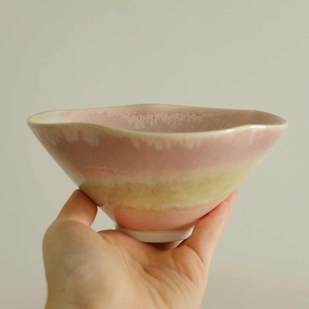 PG Handmade Rose Quartz Pink Sand Matte Glaze Floral Conical Bowl