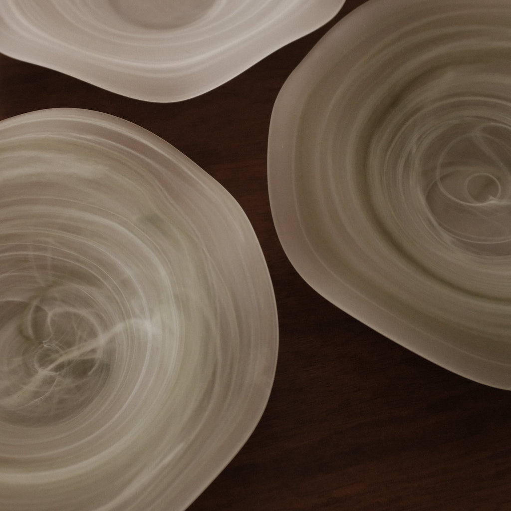 ESME Handmade Wavy Round Frosted Glass Cosmic Deep Plate Moss Green