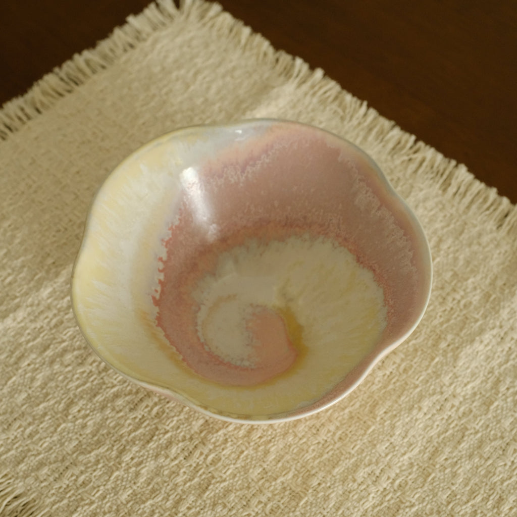 PG Handmade Rose Quartz Pink Sand Matte Glaze Floral Conical Bowl
