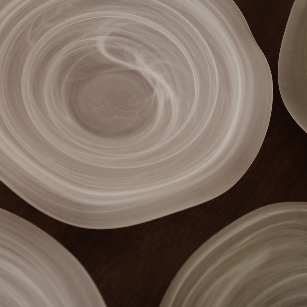 ESME Handmade Wavy Round Frosted Glass Cosmic Deep Plate White