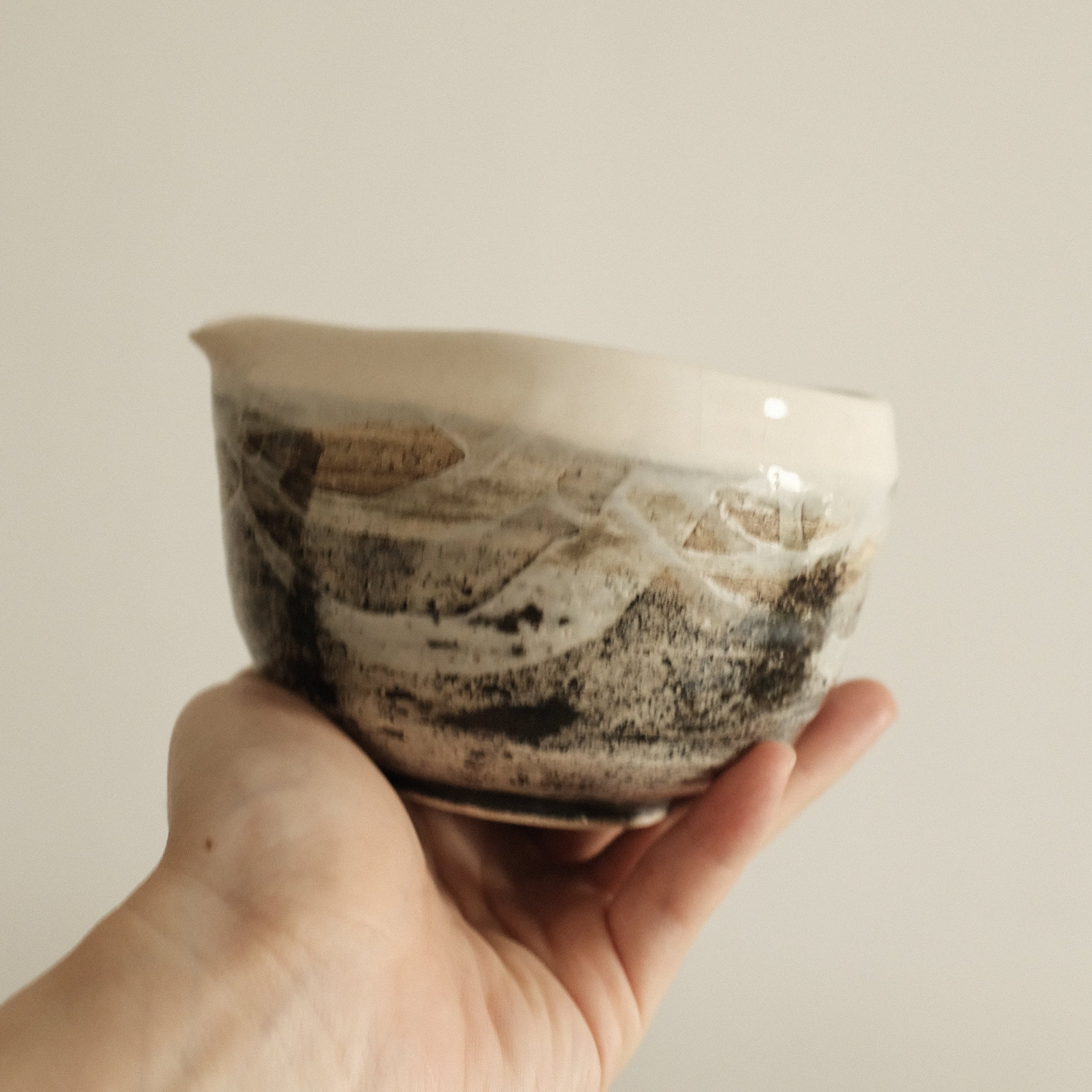 Hatsuichi Japan Shiro White Nagashi Katakuchi Chawan Matcha Bowl Minoware