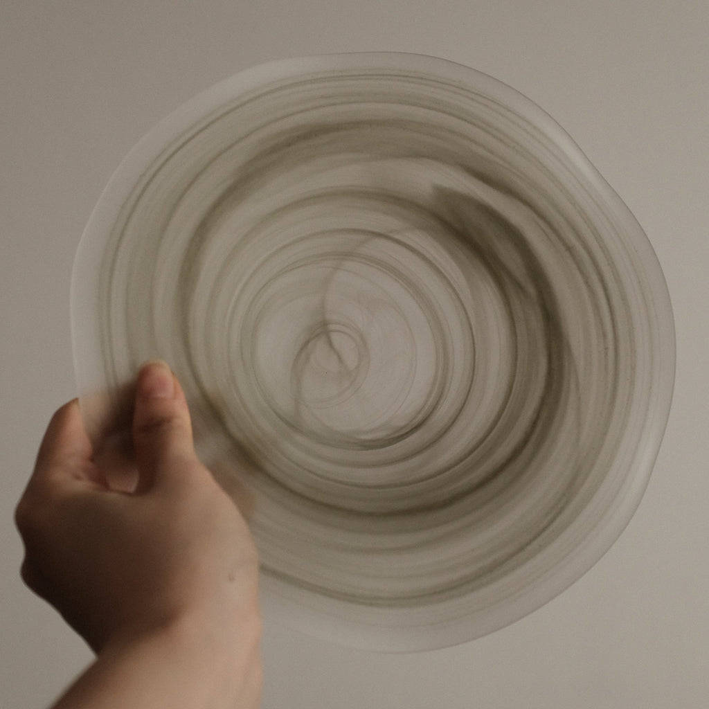ESME Handmade Wavy Round Frosted Glass Cosmic Deep Plate Moss Green