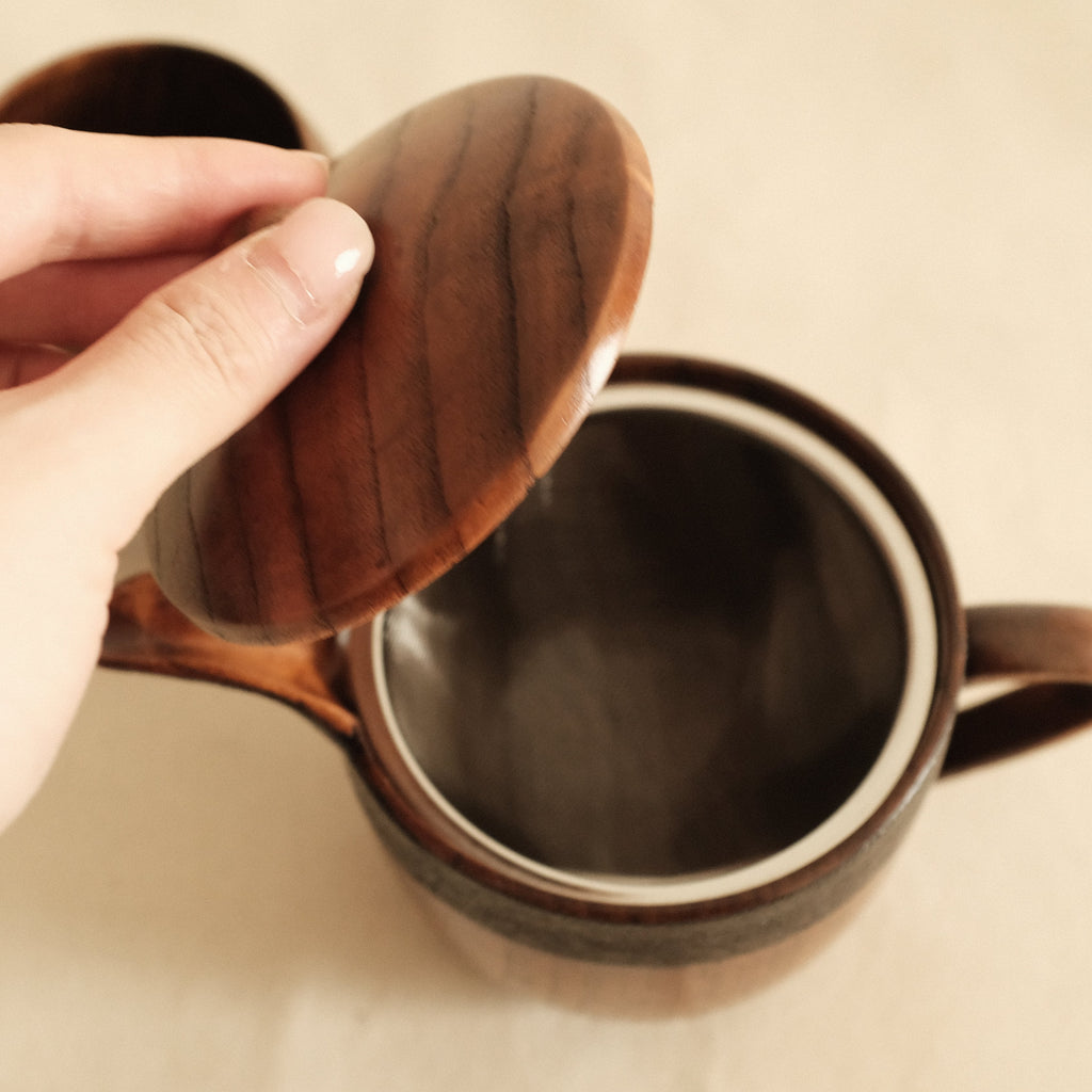 Asanuno Hemp Fabric Covered Wooden Teapot with Egg Shape Wooden Cup Norawan Set