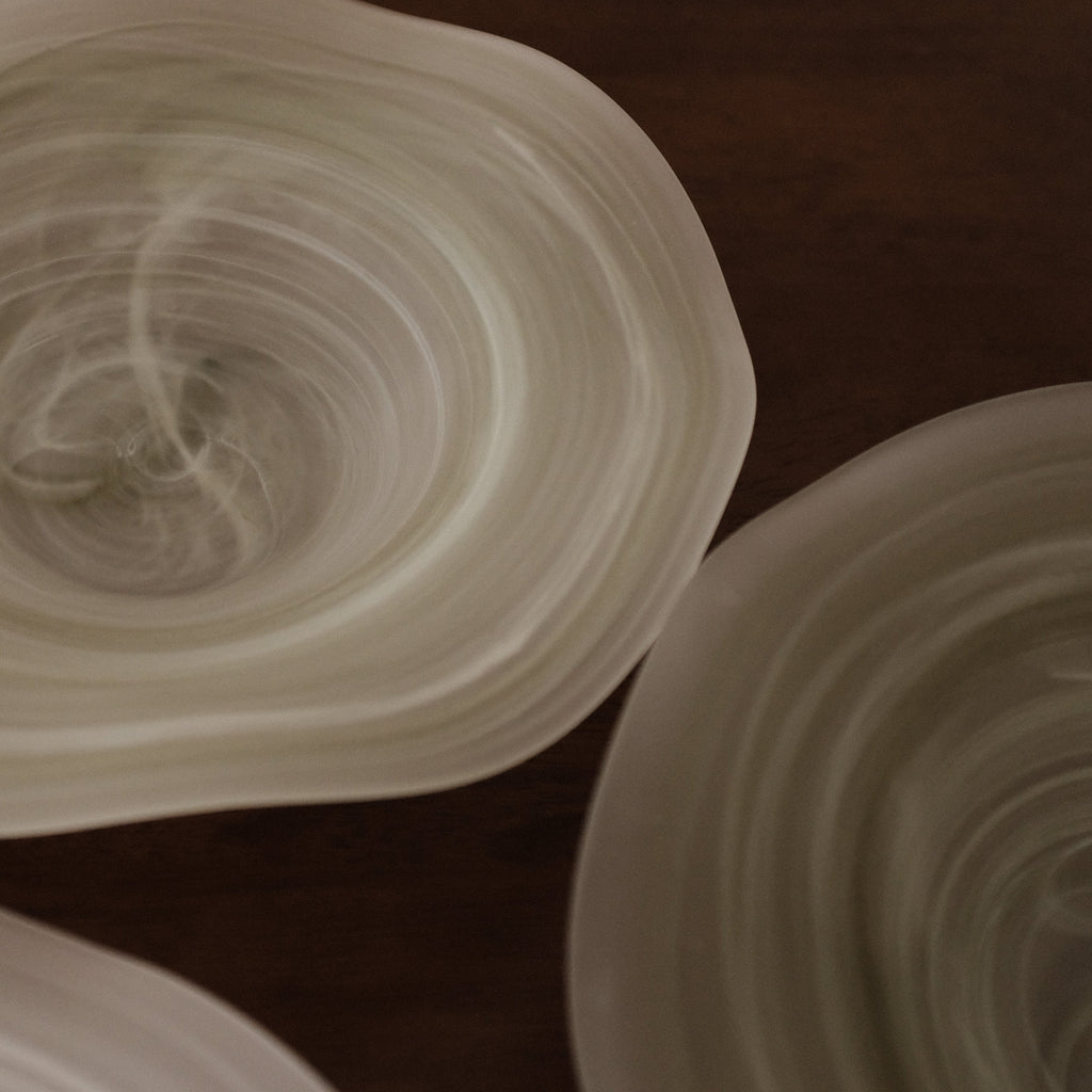 ESME Handmade Wavy Round Frosted Glass Cosmic Deep Plate Moss Green