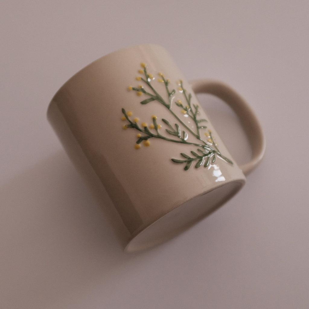 SUMMERIE Rustic Charm Whimsical Floral Pine Fern Relief Ceramic Mug