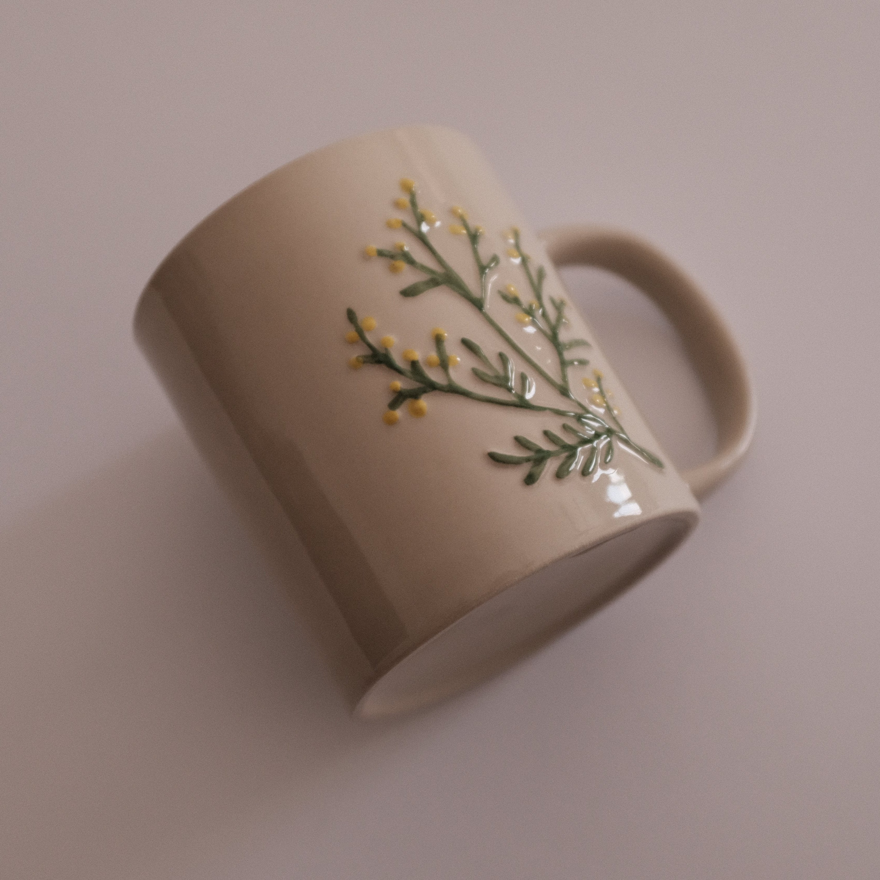 SUMMERIE Rustic Charm Whimsical Floral Pine Fern Relief Ceramic Mug