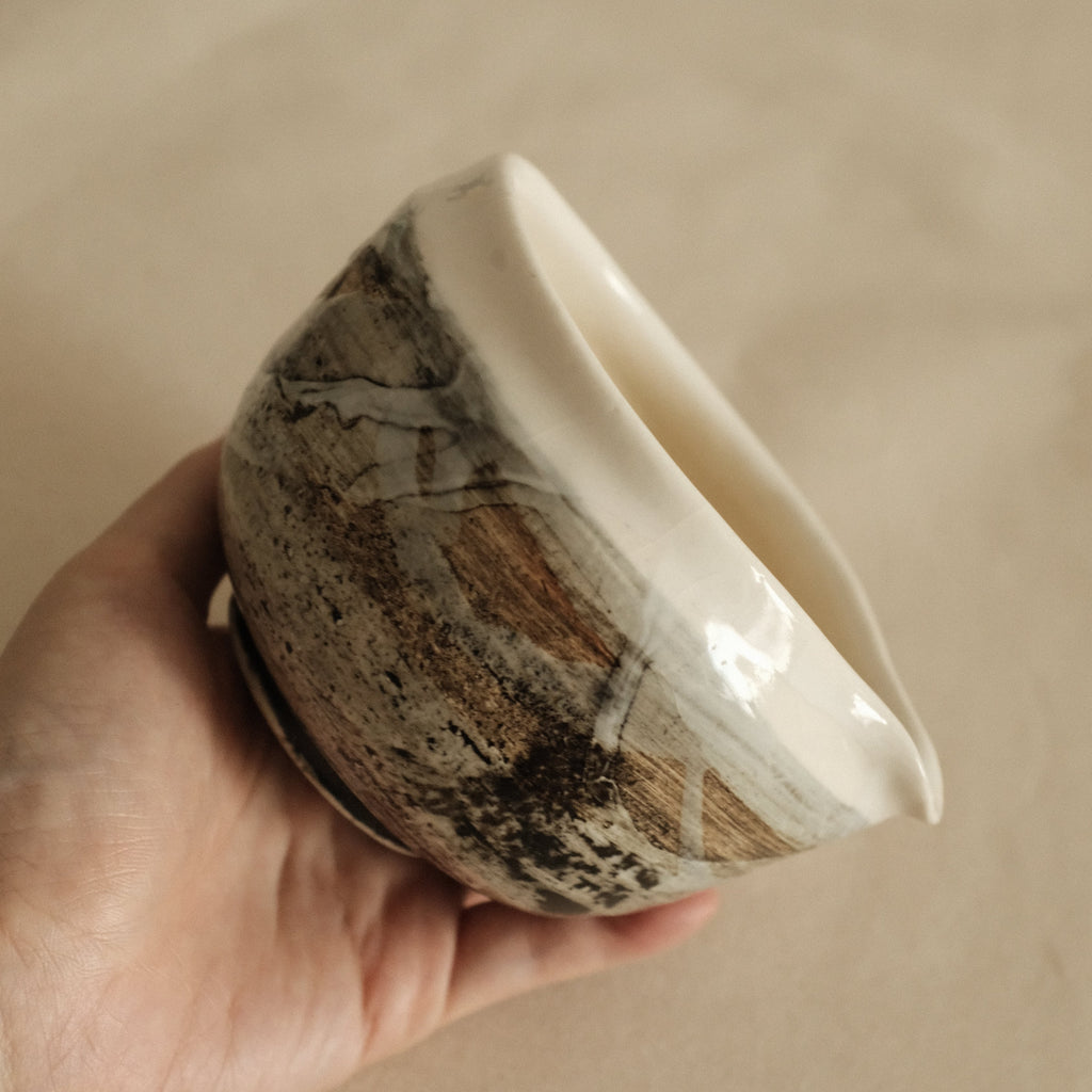 Hatsuichi Japan Shiro White Nagashi Katakuchi Chawan Matcha Bowl Minoware