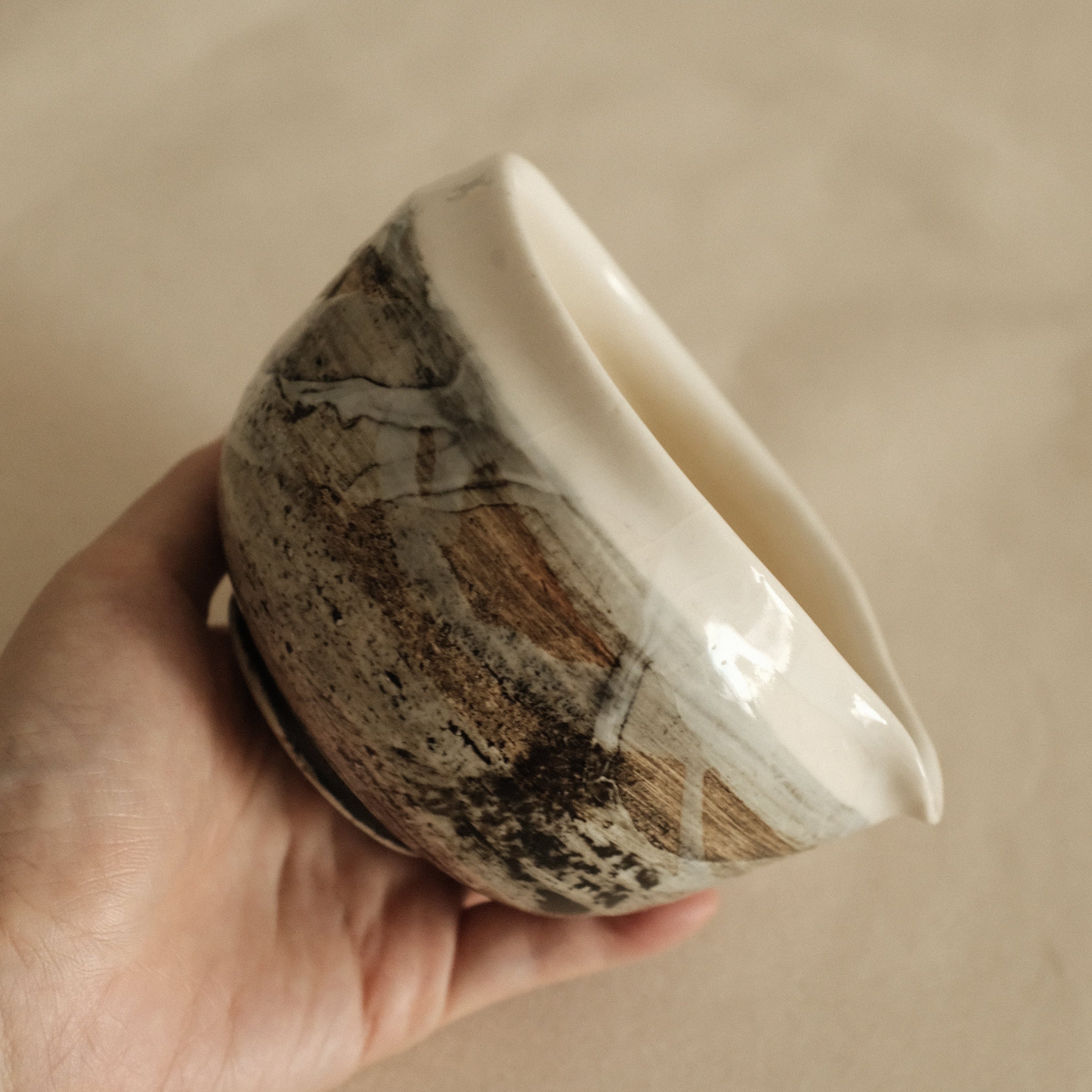 Hatsuichi Japan Shiro White Nagashi Katakuchi Chawan Matcha Bowl Minoware