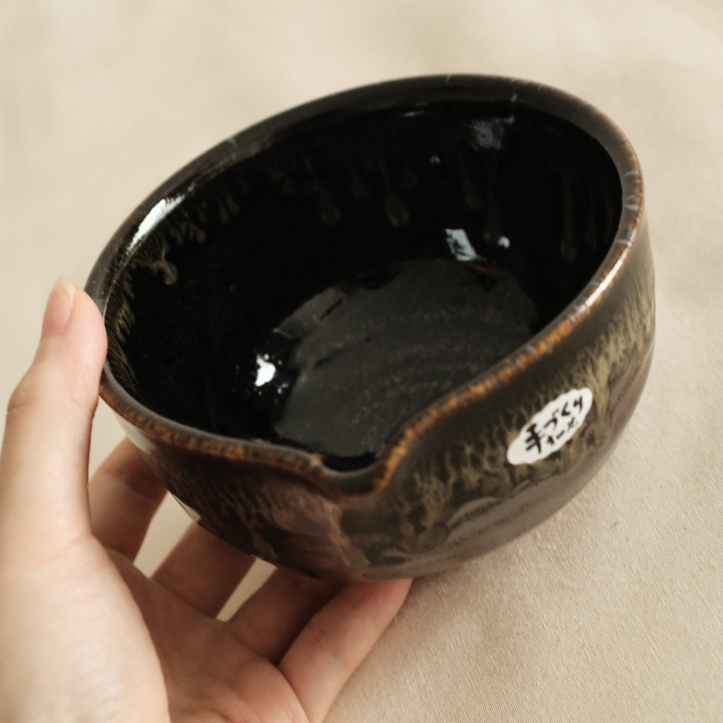 Hana Izumi Kiln Japan Kuro Black Tenmoku Nagashi Katakuchi Chawan Matcha Bowl Aritaware