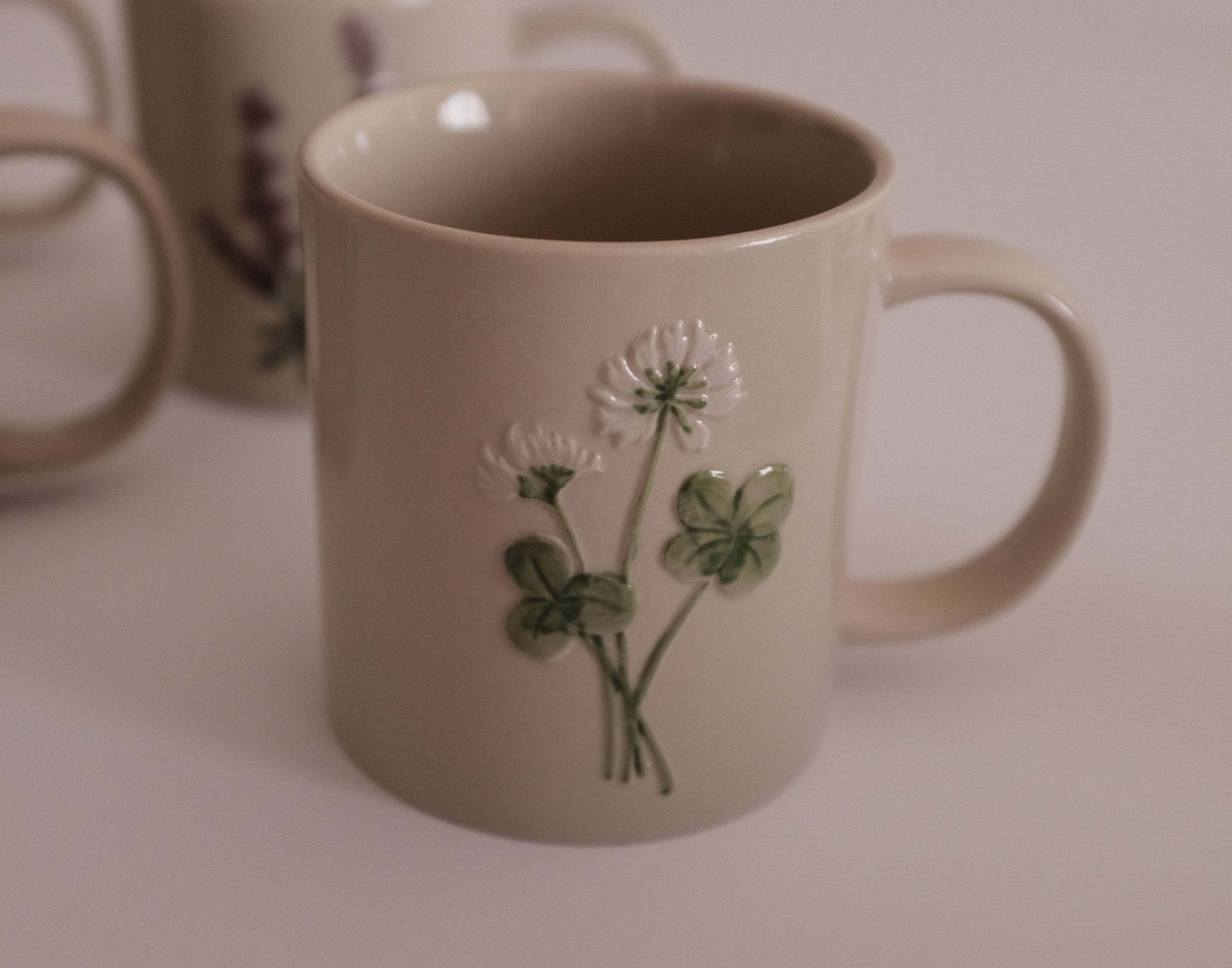 SUMMERIE Rustic Charm Whimsical Floral Chrysanthemum Relief Ceramic Mug