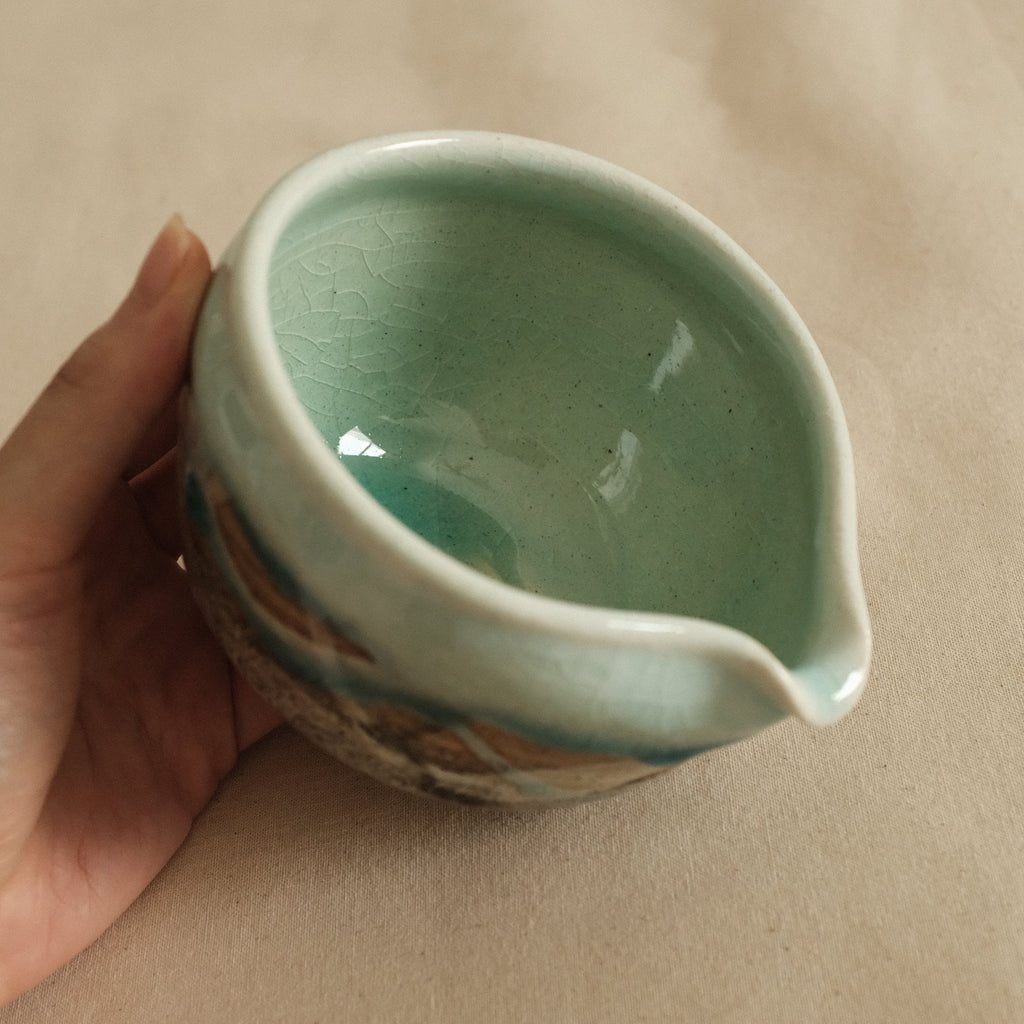 Hatsuichi Japan Mizuiro Light Blue Nagashi Katakuchi Chawan Matcha Bowl Minoware