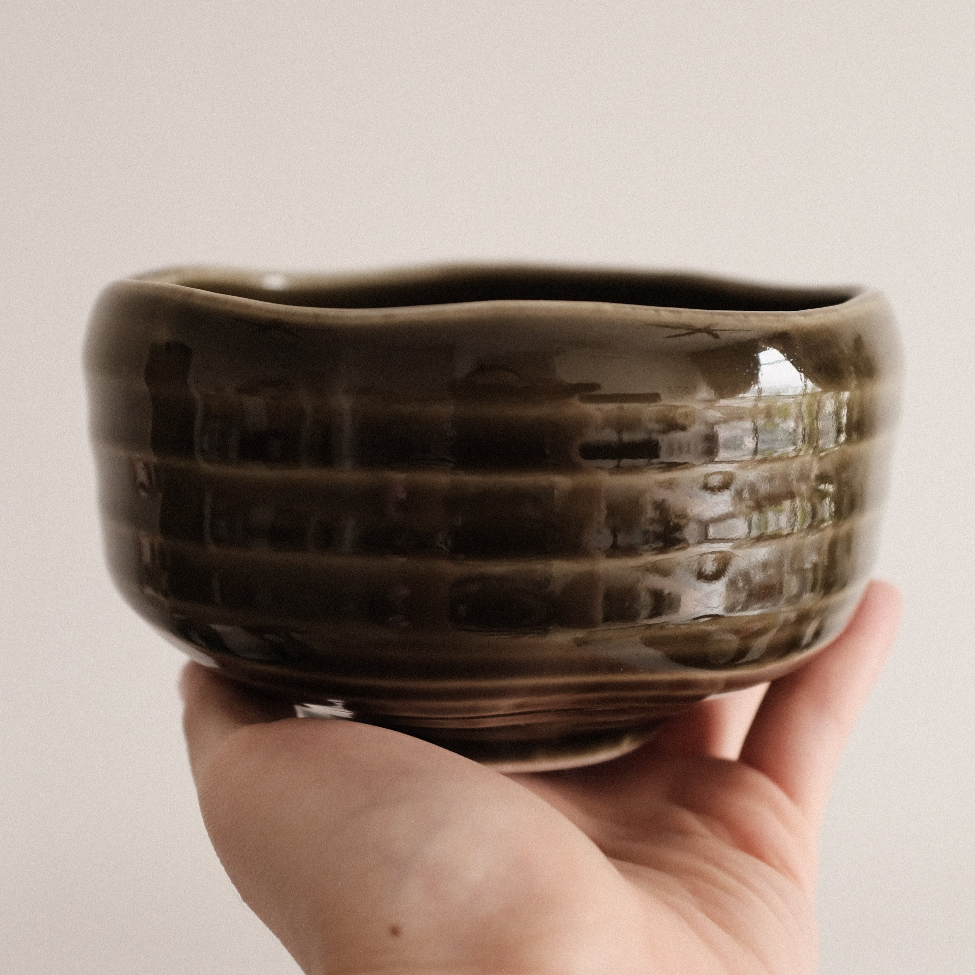 Hatsuichi Japan Yomogi Olive Green Flower-shaped Chawan Matcha Bowl Tea Bowl Japan Minoware