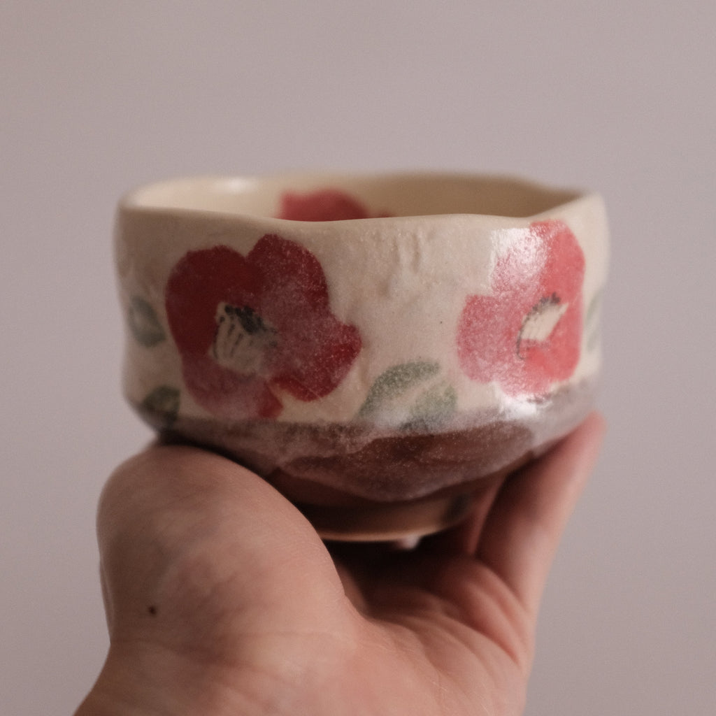 Hatsuichi Japan Camelia Blossom Mini Chawan Matcha Bowl Tea Bowl Minoware