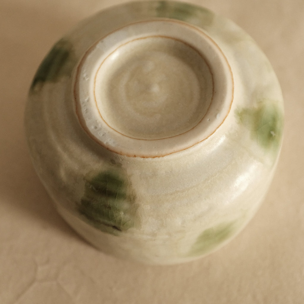 Wabi Sabi Oribe Green Mizutama Dots White Matcha Bowl