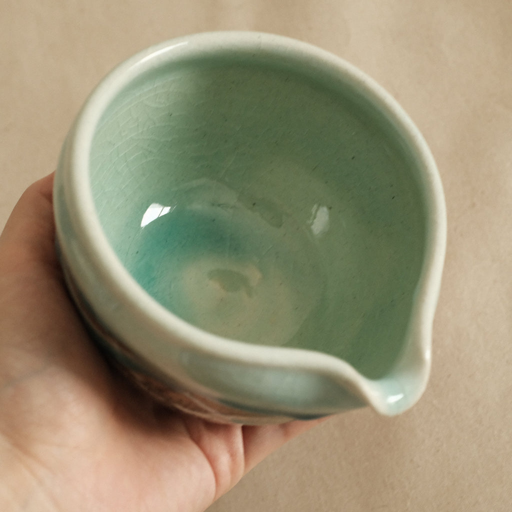 Hatsuichi Japan Mizuiro Light Blue Nagashi Katakuchi Chawan Matcha Bowl Minoware