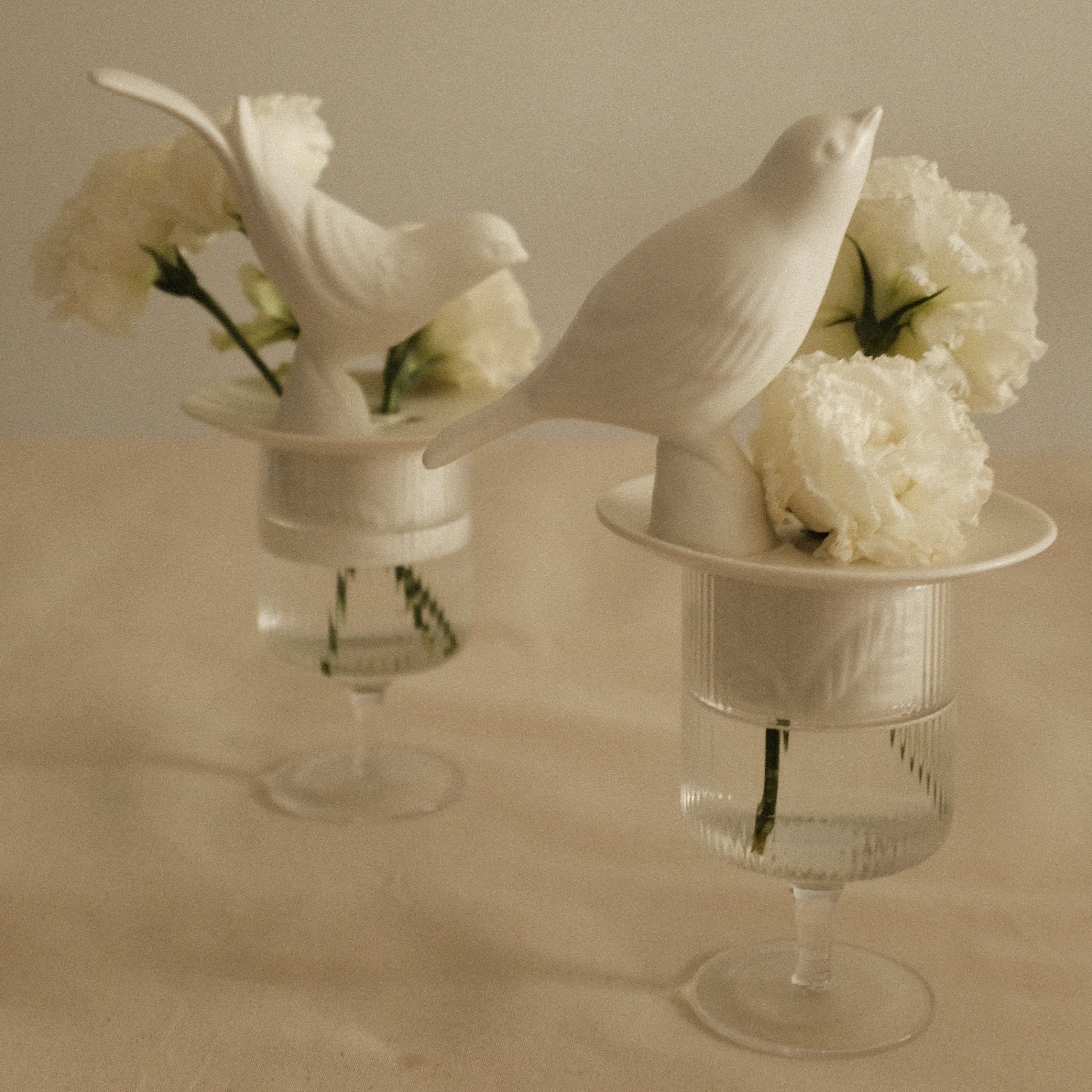 LE BLANC Bird Matte Ceramic Flower Frog Stalk Holder Vase