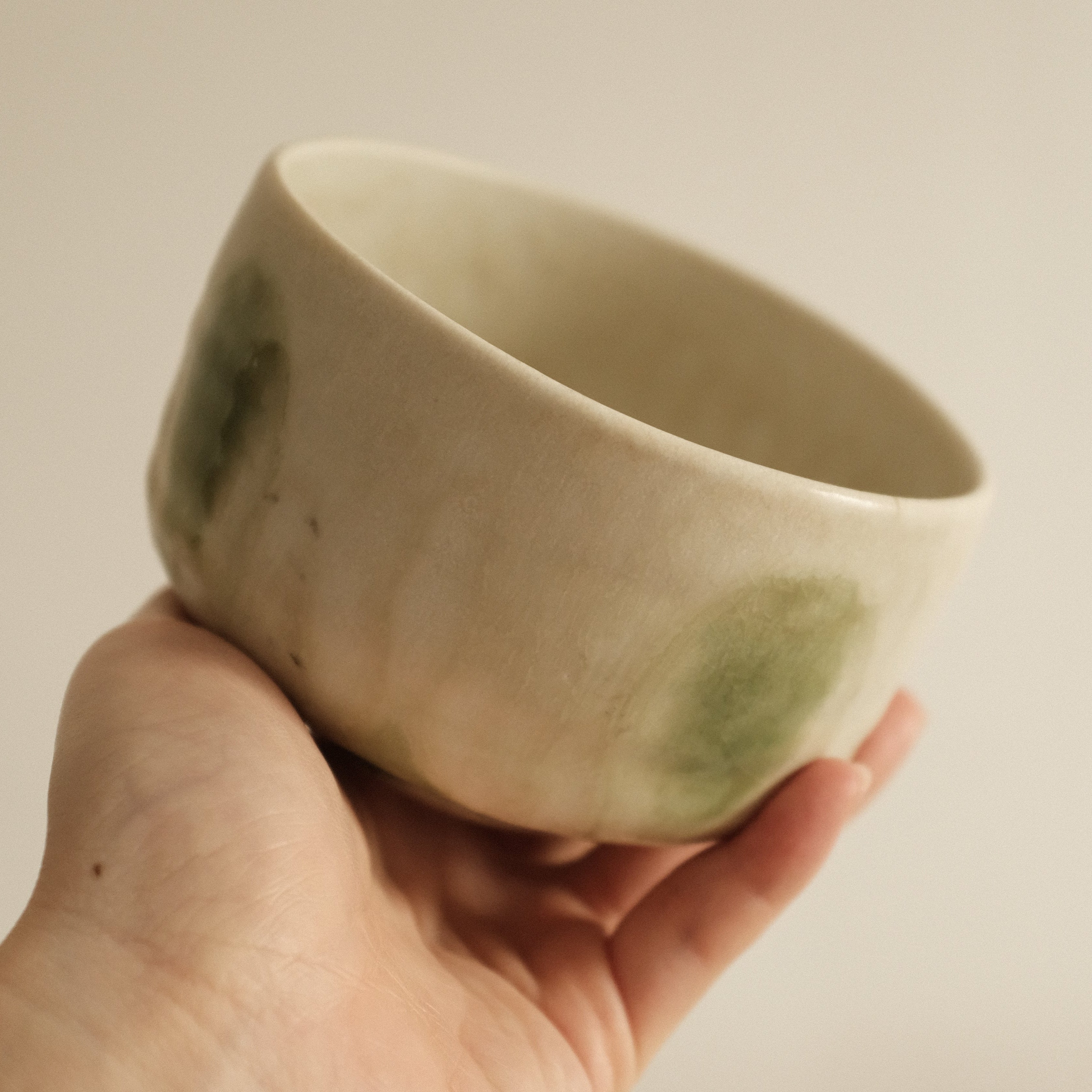 Wabi Sabi Oribe Green Mizutama Dots White Matcha Bowl