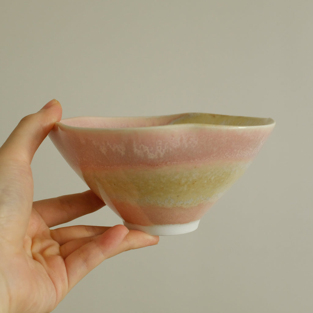 PG Handmade Rose Quartz Pink Sand Matte Glaze Floral Conical Bowl