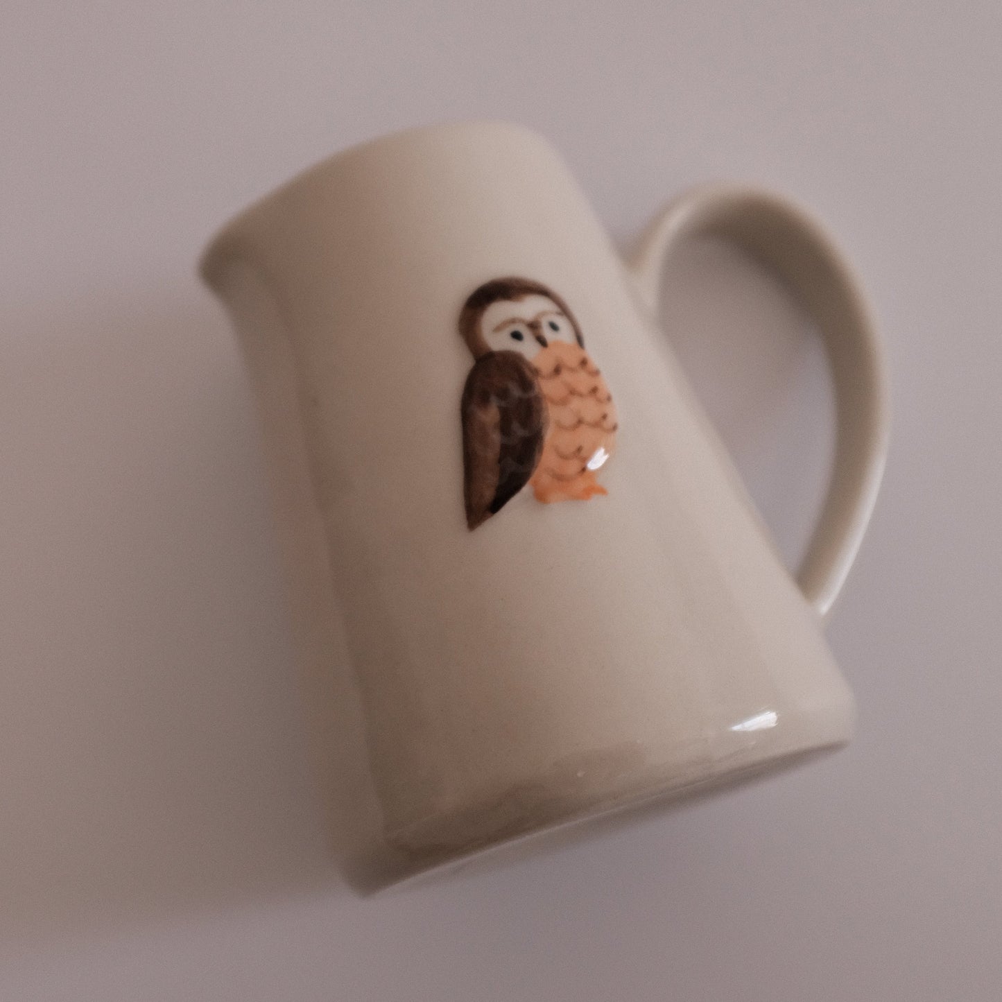 IN THE WOODS Rustic Charm Handpainted Wood Owl Relief Ceramic Pitcher Jug