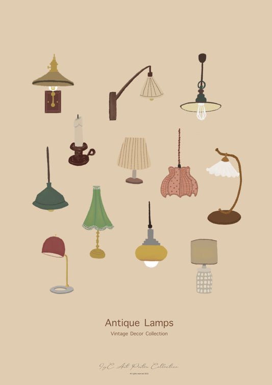 IvyC Art A3 Size Poster Antique Lamps Vintage Decor Collection