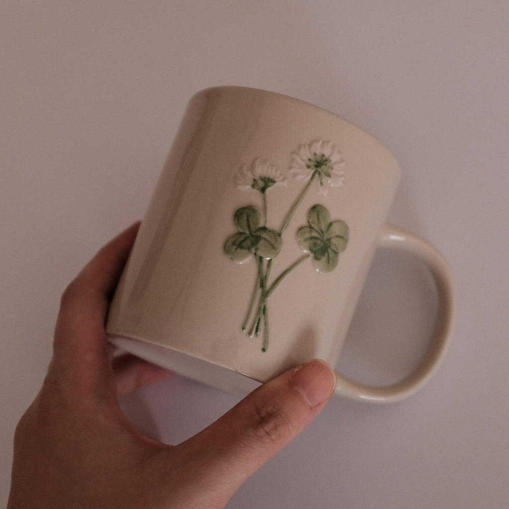 SUMMERIE Rustic Charm Whimsical Floral Chrysanthemum Relief Ceramic Mug