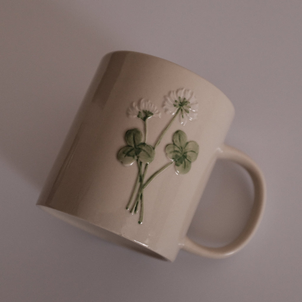 SUMMERIE Rustic Charm Whimsical Floral Chrysanthemum Relief Ceramic Mug
