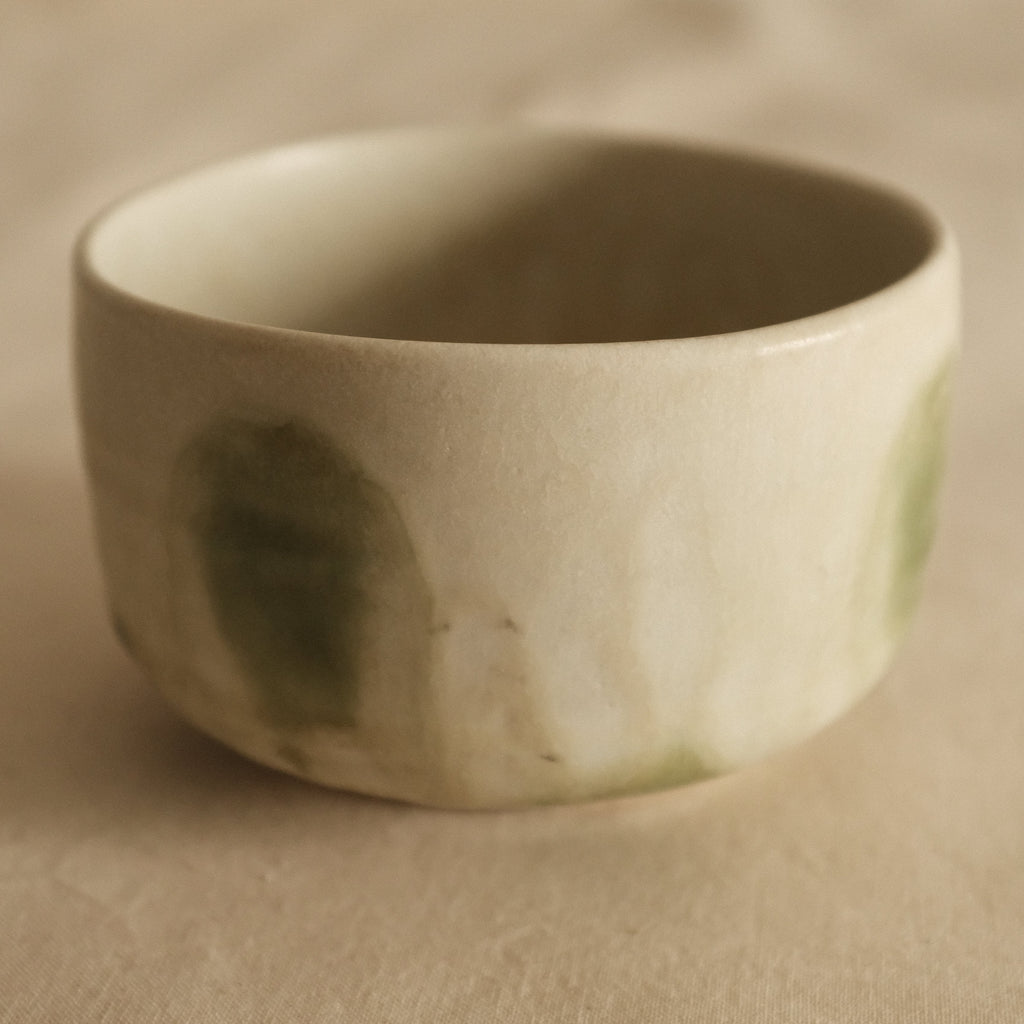 Wabi Sabi Oribe Green Mizutama Dots White Matcha Bowl