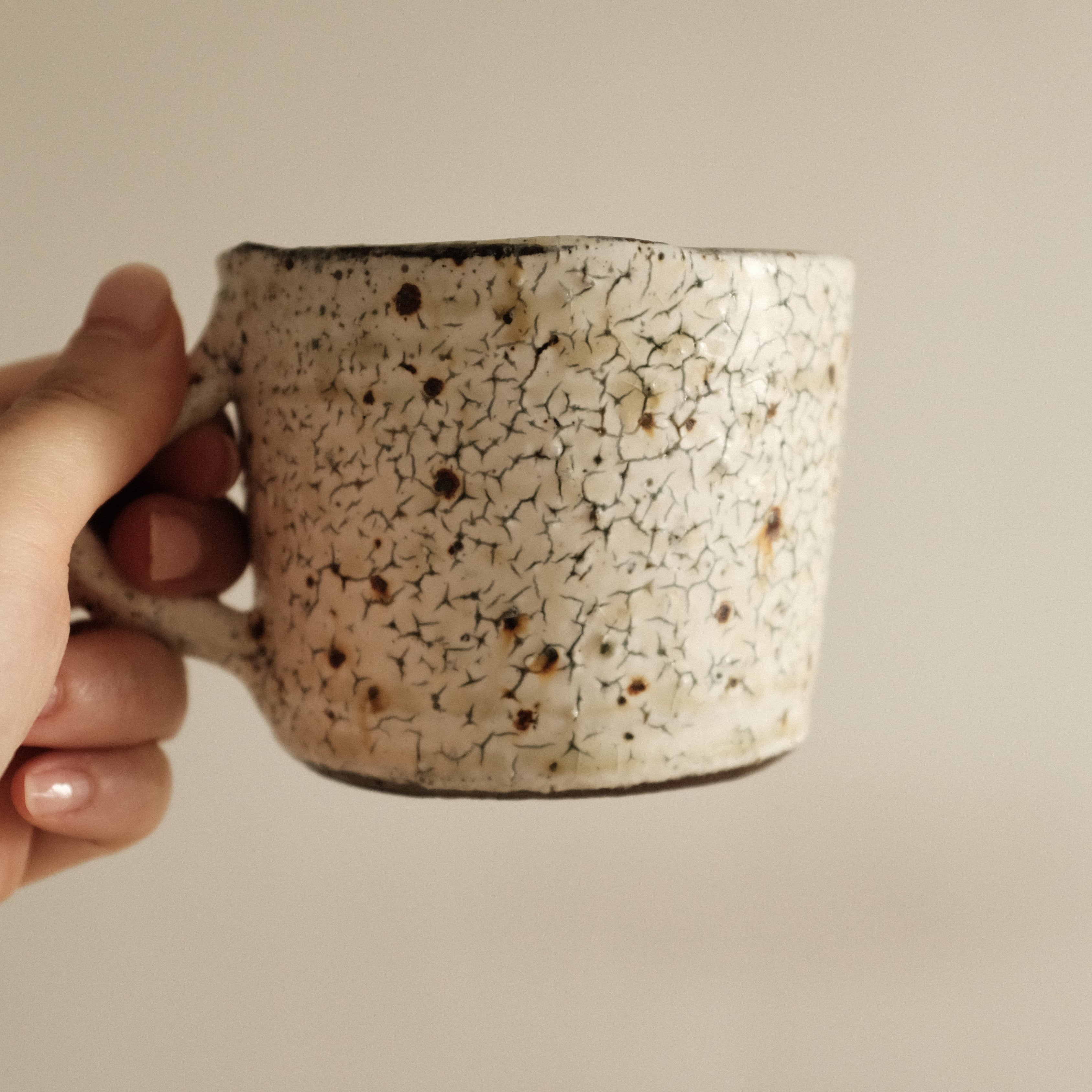 Kazuhito Yamamoto White Vidro Powdered Glaze Antique Mug