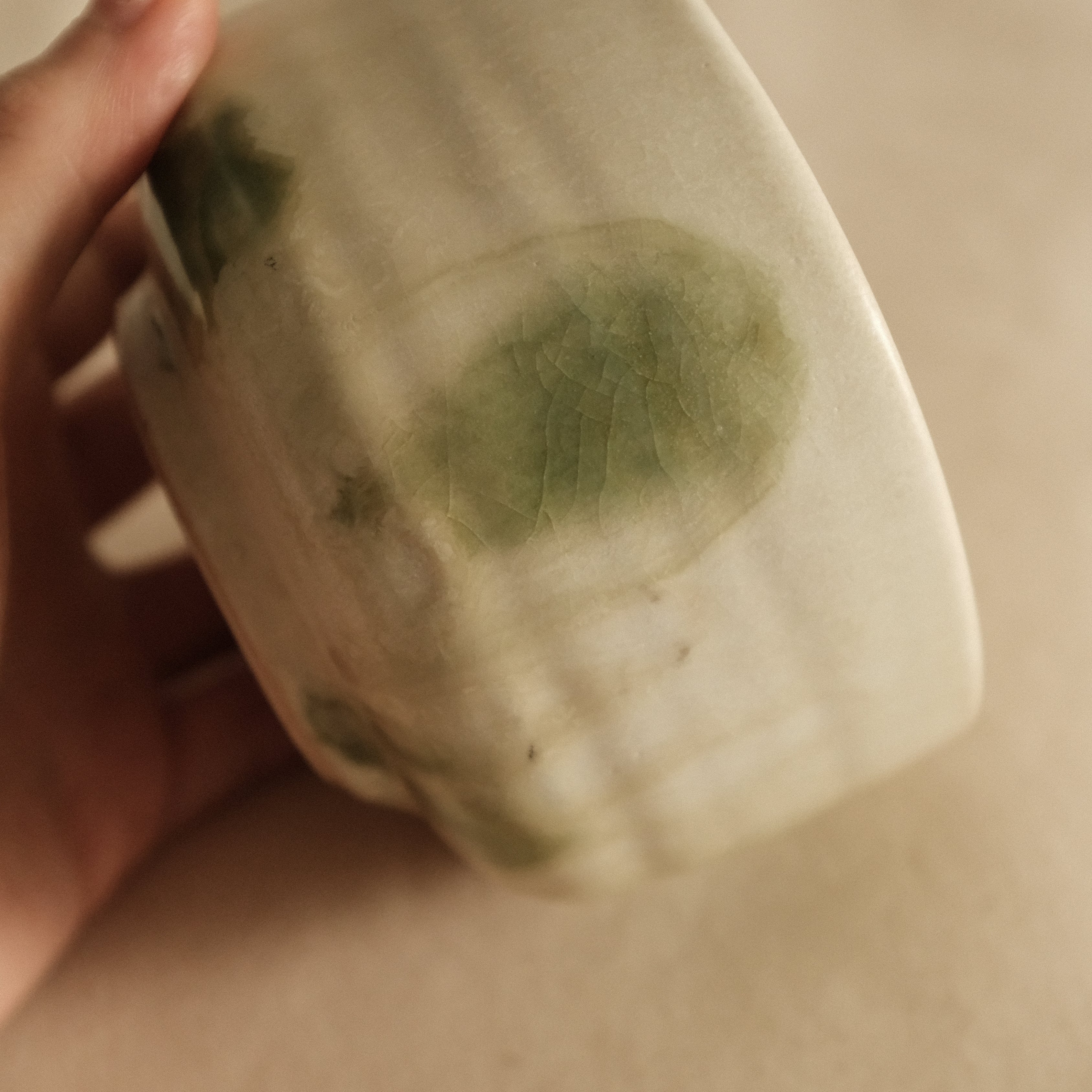 Wabi Sabi Oribe Green Mizutama Dots White Matcha Bowl