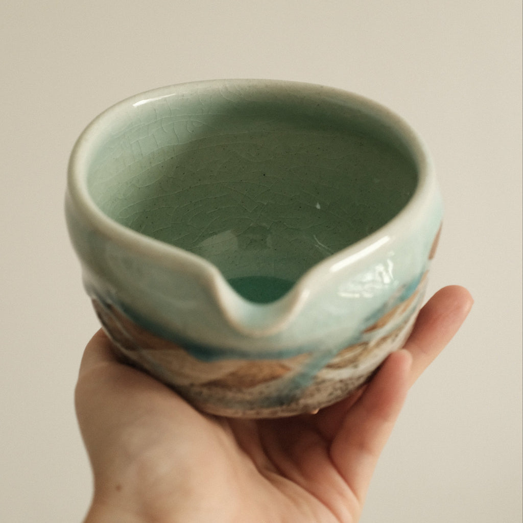 Hatsuichi Japan Mizuiro Light Blue Nagashi Katakuchi Chawan Matcha Bowl Minoware