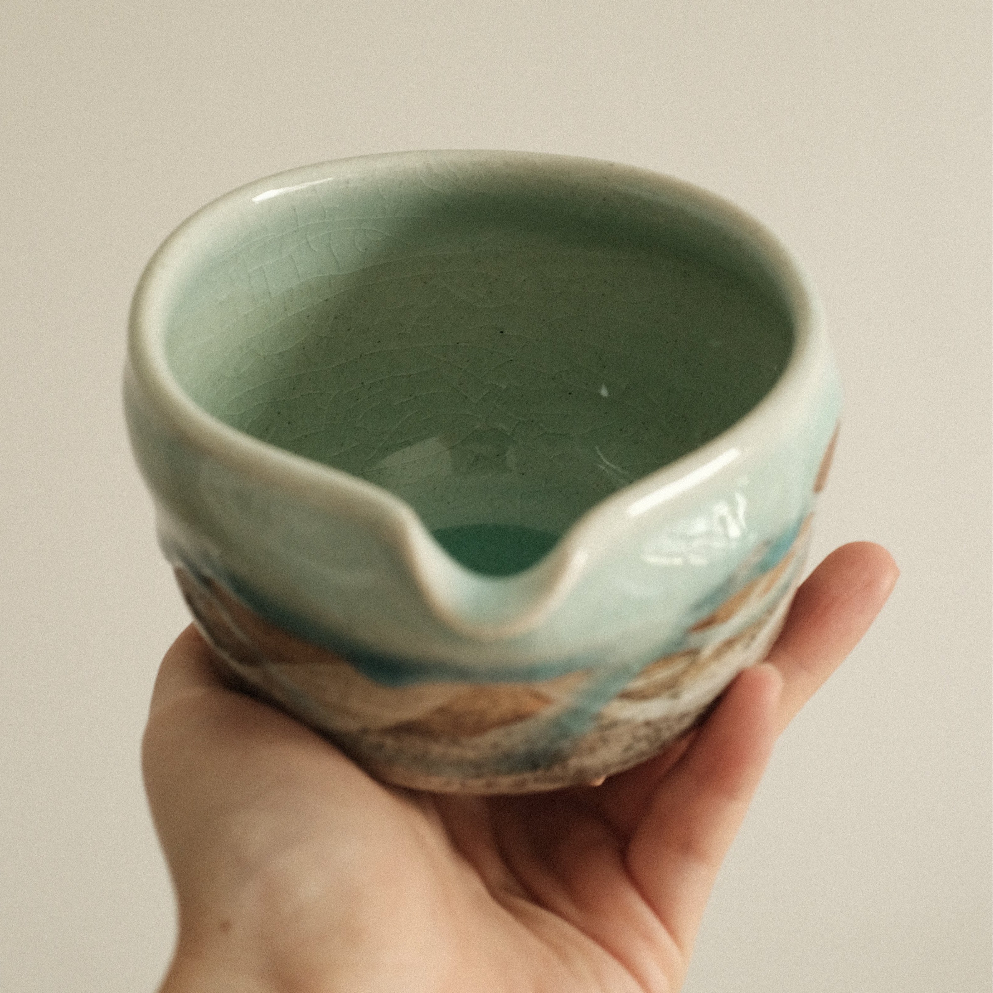 Hatsuichi Japan Mizuiro Light Blue Nagashi Katakuchi Chawan Matcha Bowl Minoware