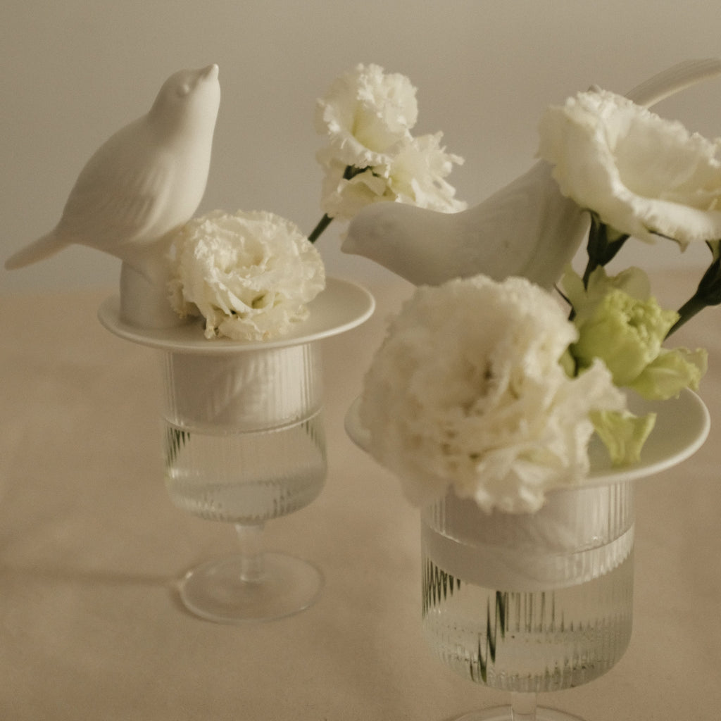 LE BLANC Bird Matte Ceramic Flower Frog Stalk Holder Vase