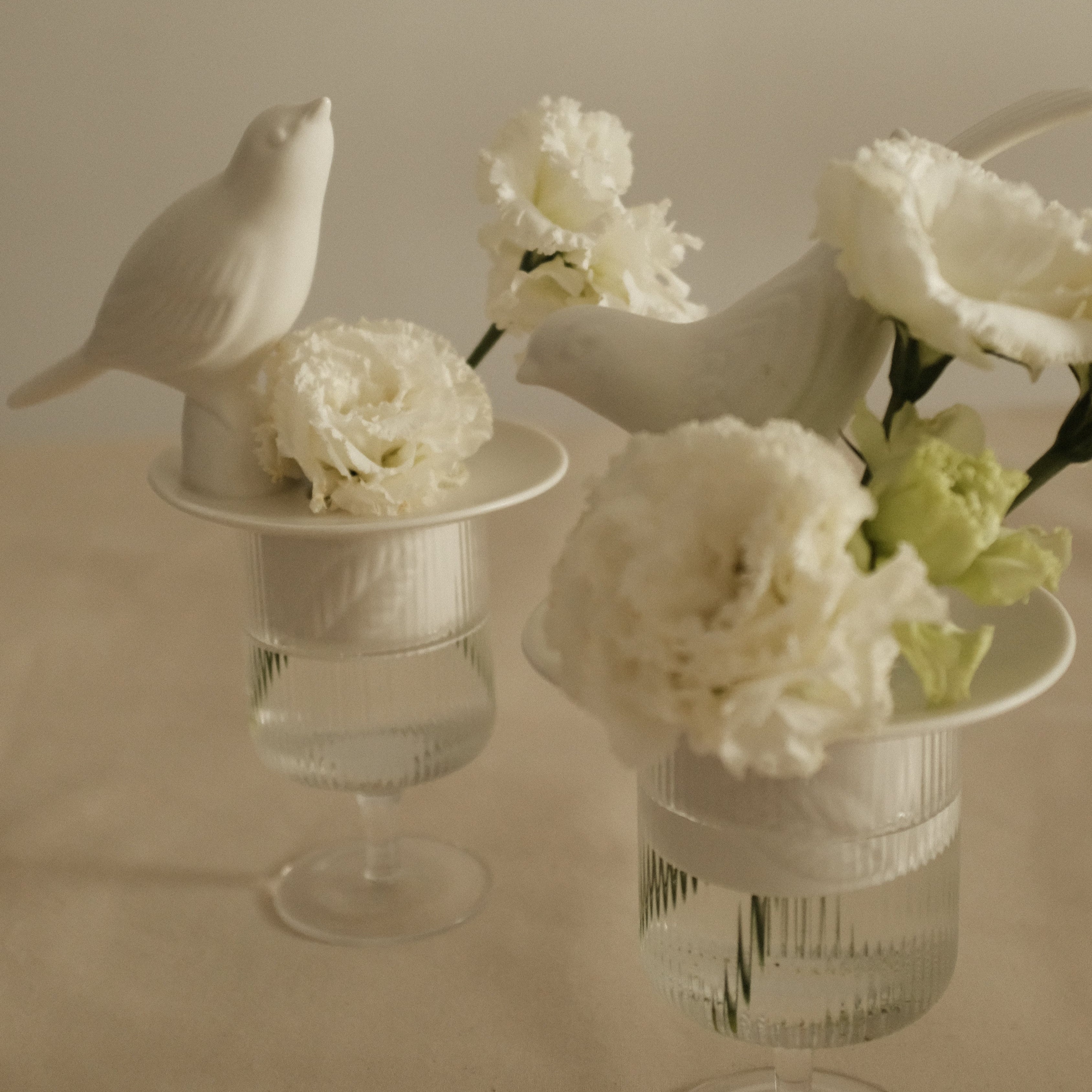LE BLANC Bird Matte Ceramic Flower Frog Stalk Holder Vase