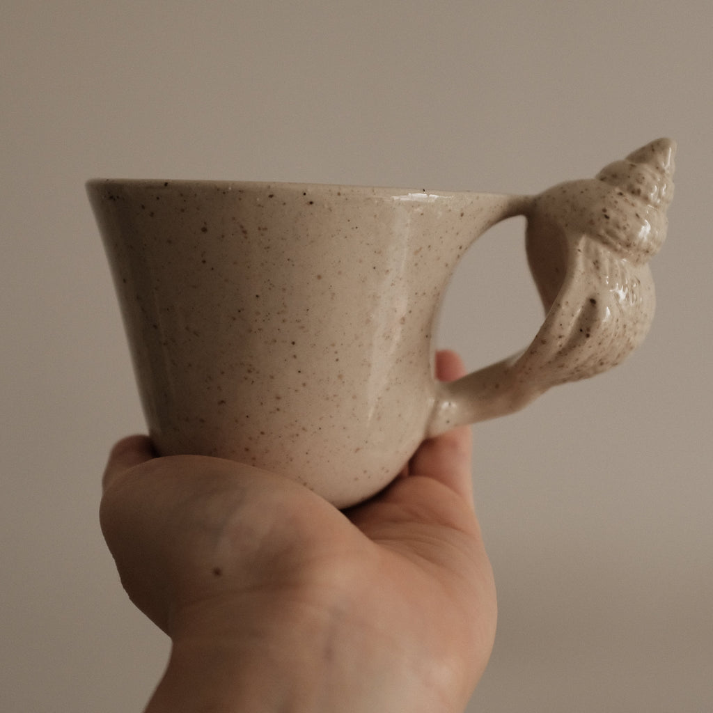 OCEANE French Retro Sand and Sea Shell Ceramic Coffee Cup and Saucer Set