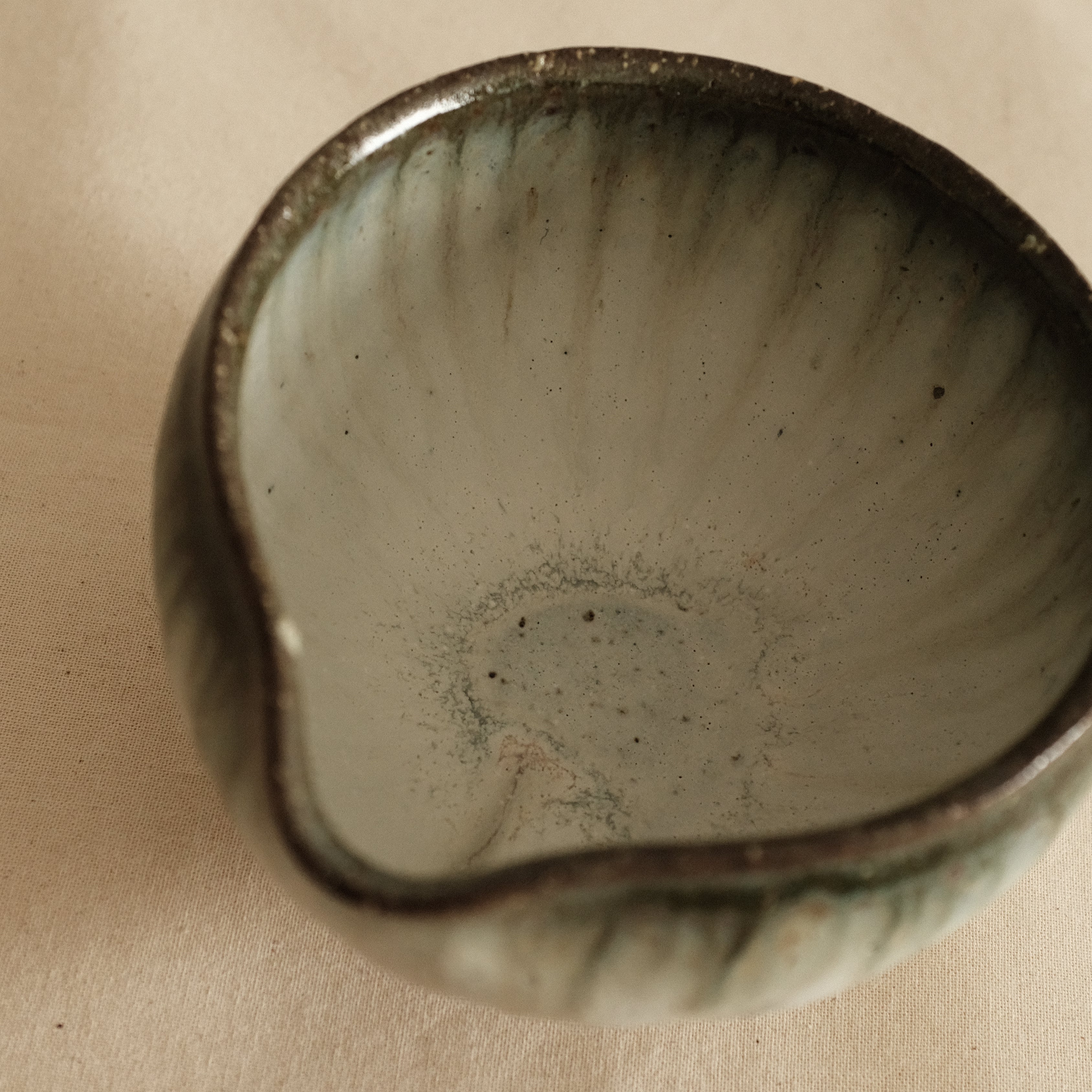 Masamura Japan Carved Artichoke Moss Green Japan Katakuchi Chawan Matcha Bowl with Spout