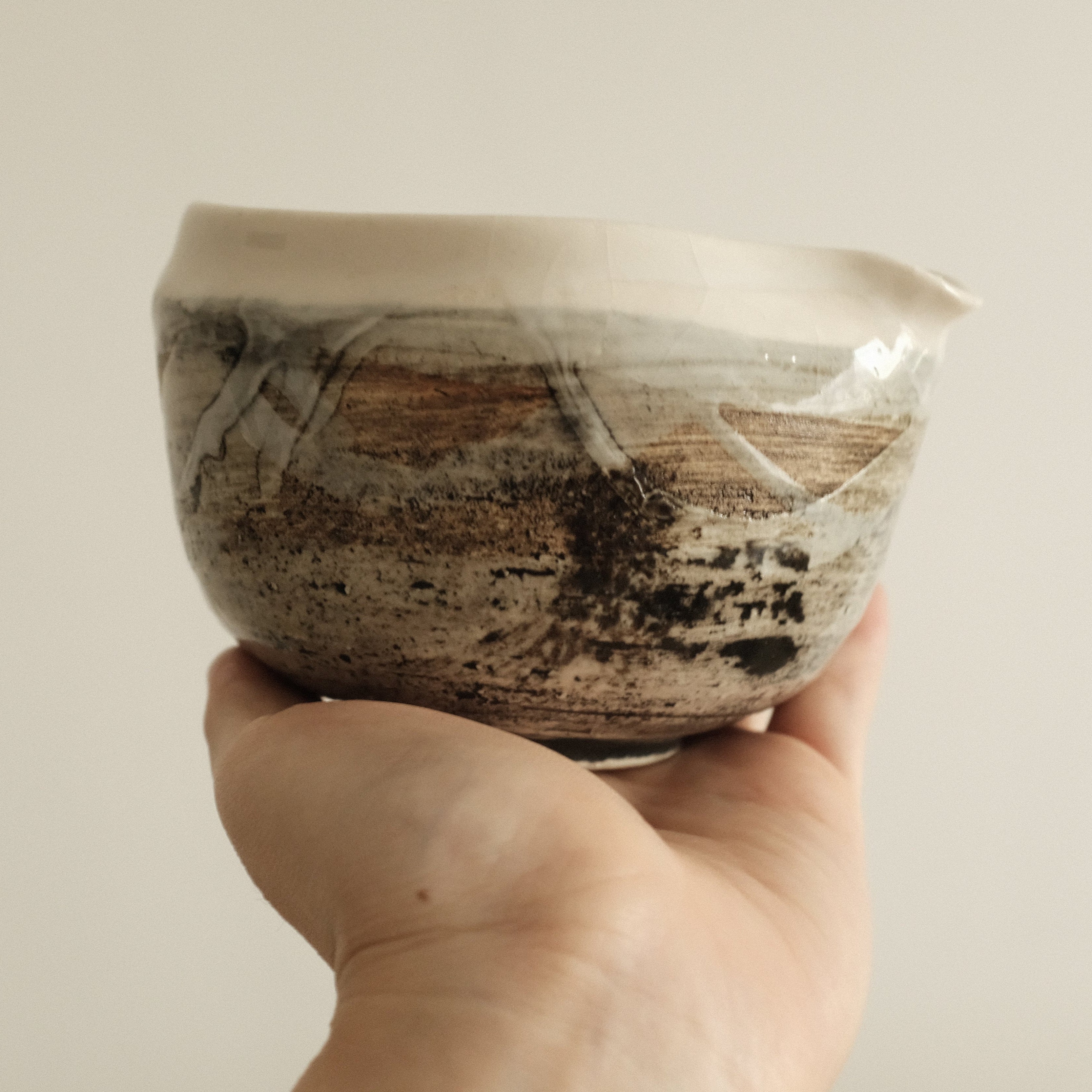 Hatsuichi Japan Shiro White Nagashi Katakuchi Chawan Matcha Bowl Minoware