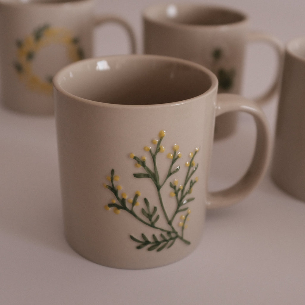 SUMMERIE Rustic Charm Whimsical Floral Pine Fern Relief Ceramic Mug