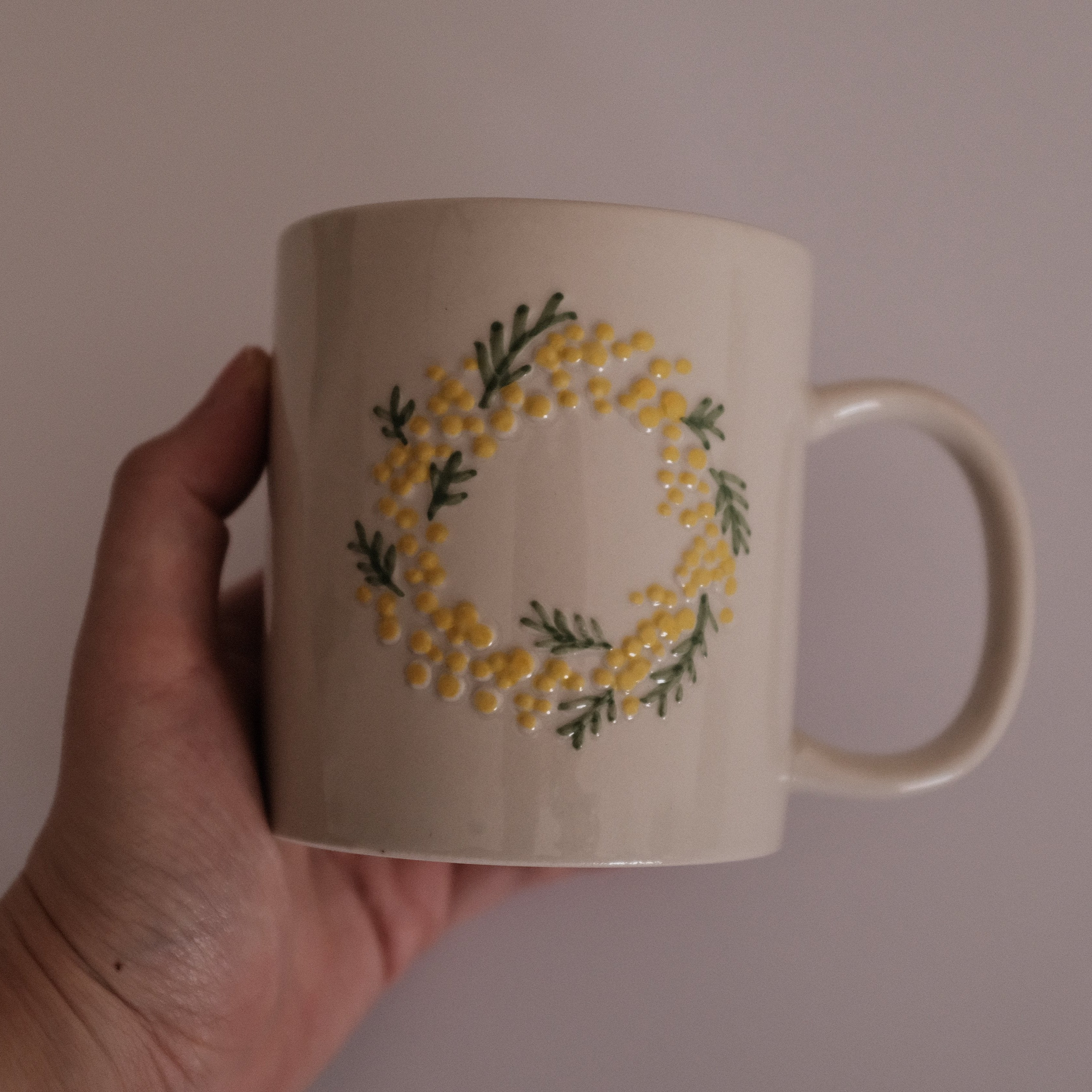 SUMMERIE Rustic Charm Whimsical Floral Mimosa Relief Ceramic Mug