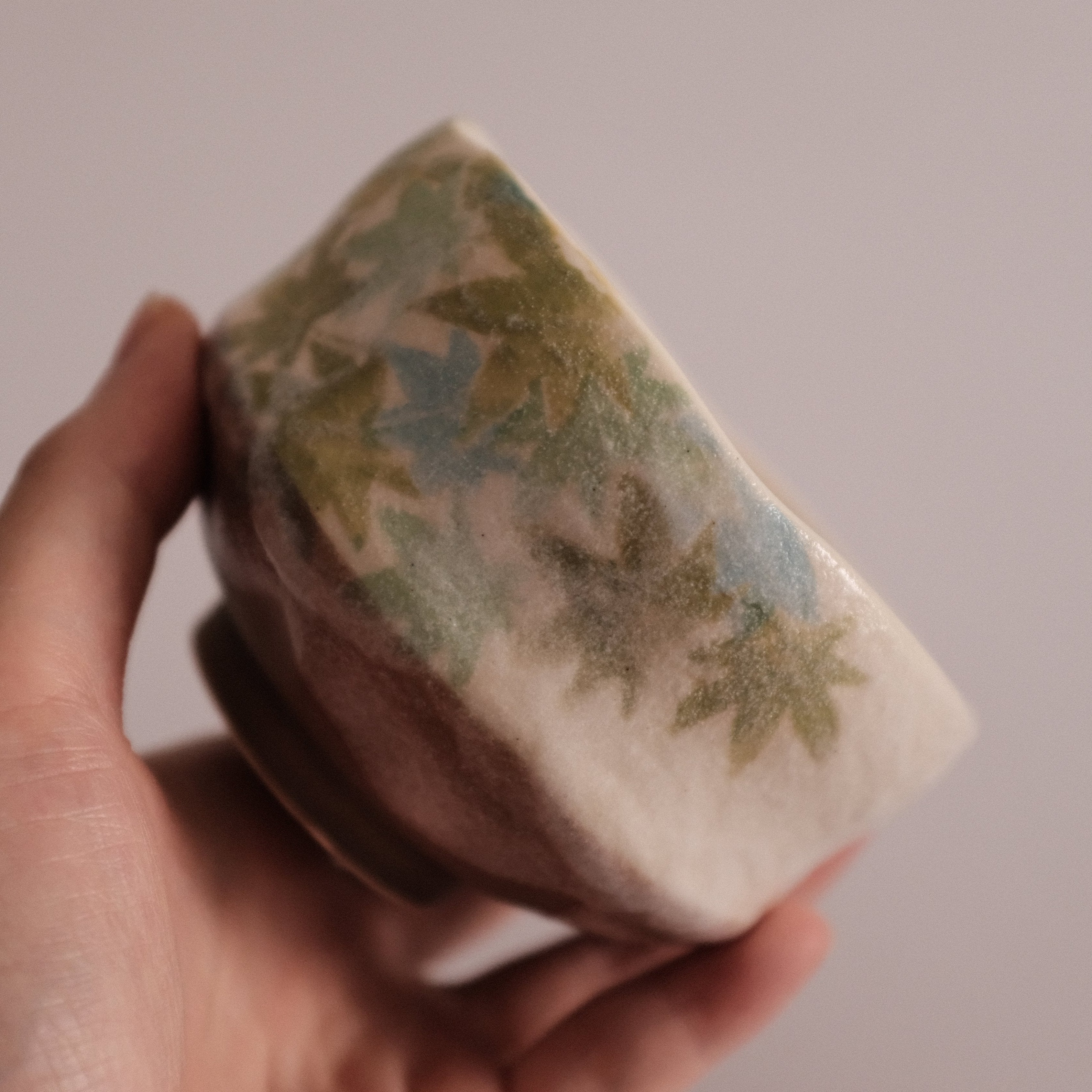 Hatsuichi Japan Green Maple Leaves Mini Chawan Matcha Bowl Tea Bowl Minoware