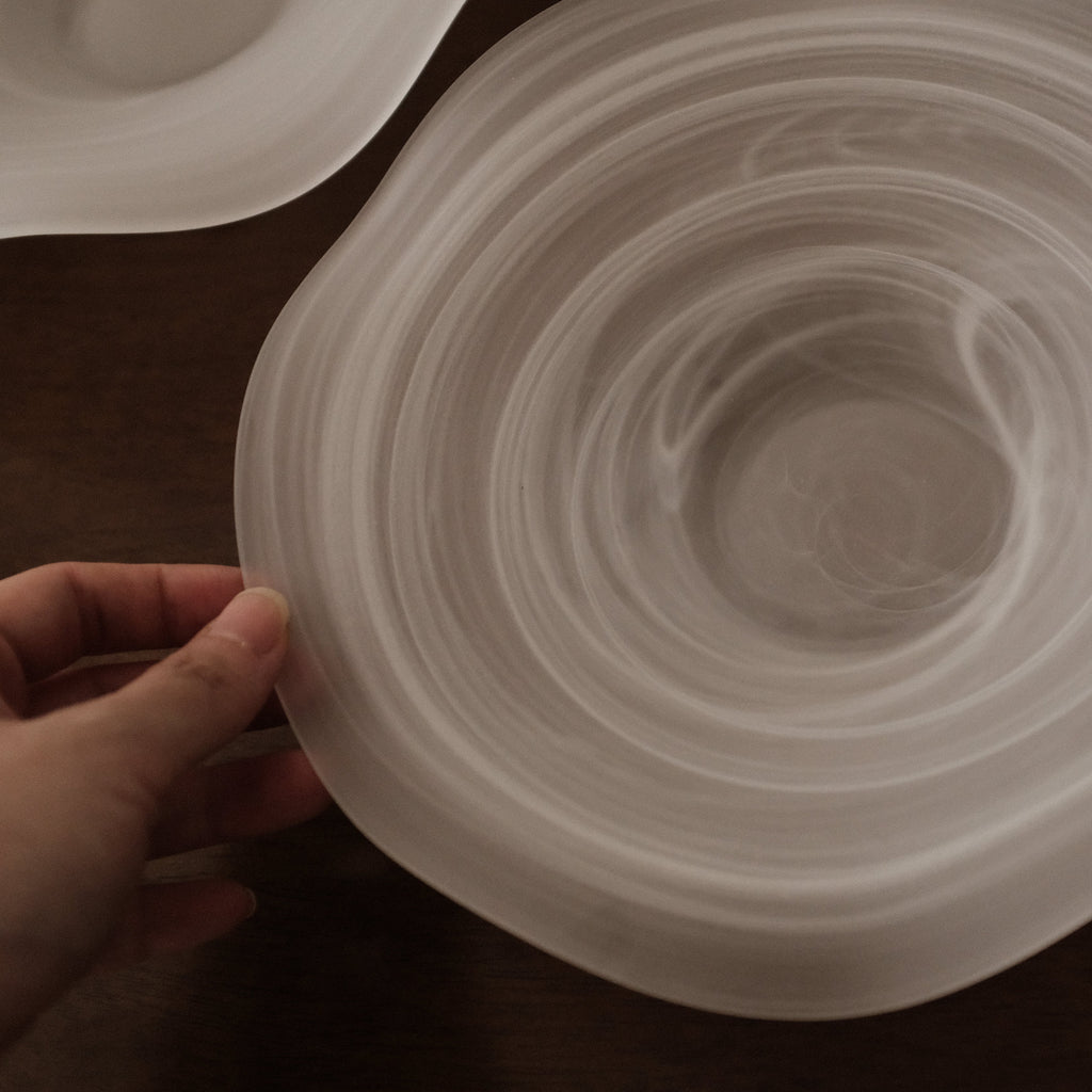ESME Handmade Wavy Round Frosted Glass Cosmic Deep Plate White