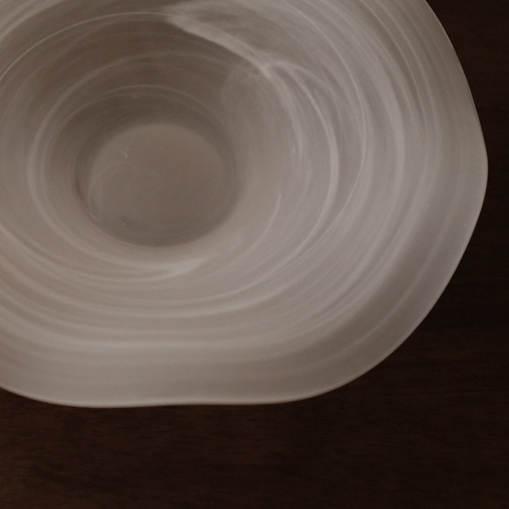 ESME Handmade Wavy Round Frosted Glass Cosmic Deep Plate White